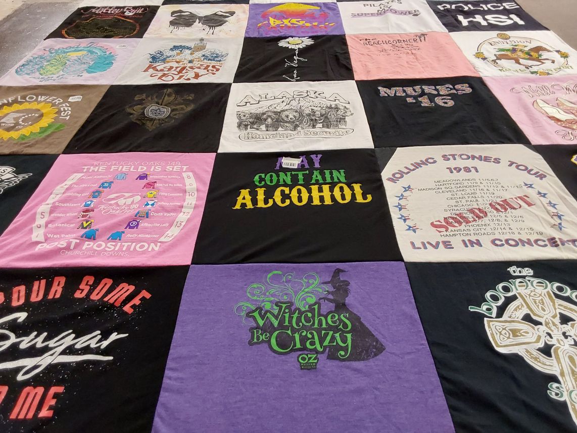 T-shirt quilt with music, festivals themes by Stephanie from LA
