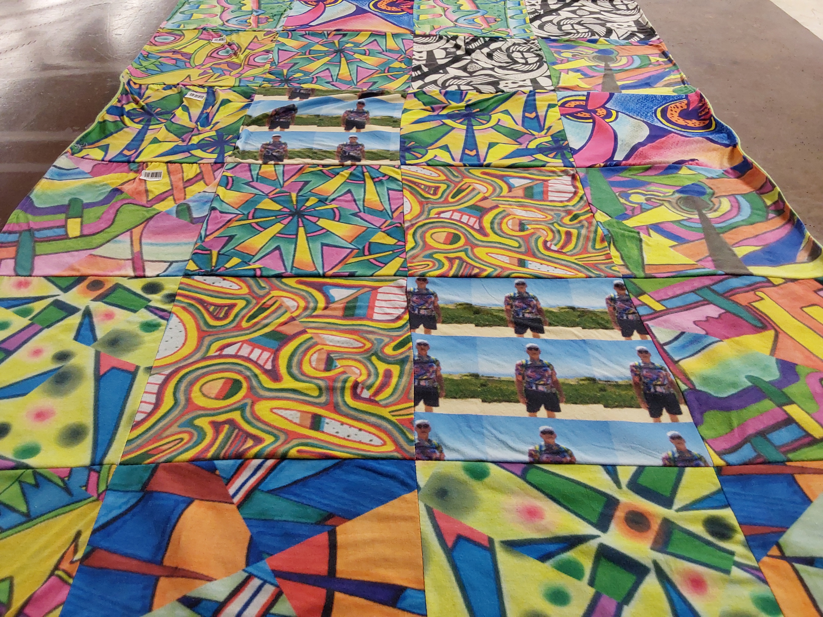 T-shirt quilt with art, photography themes by Tina from CA