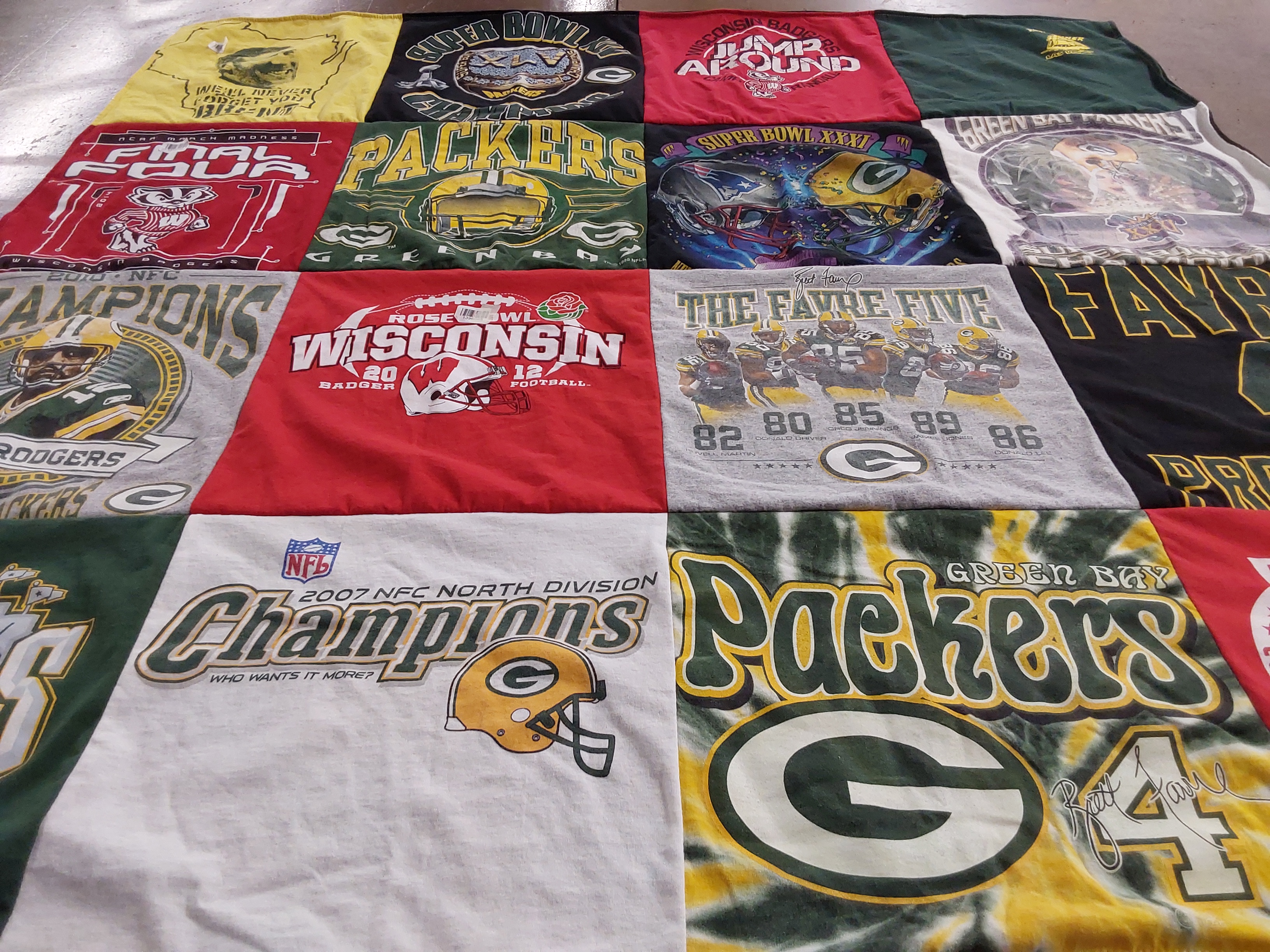T-shirt quilt featuring green bay packers, wisconsin badgers by Carol from WI