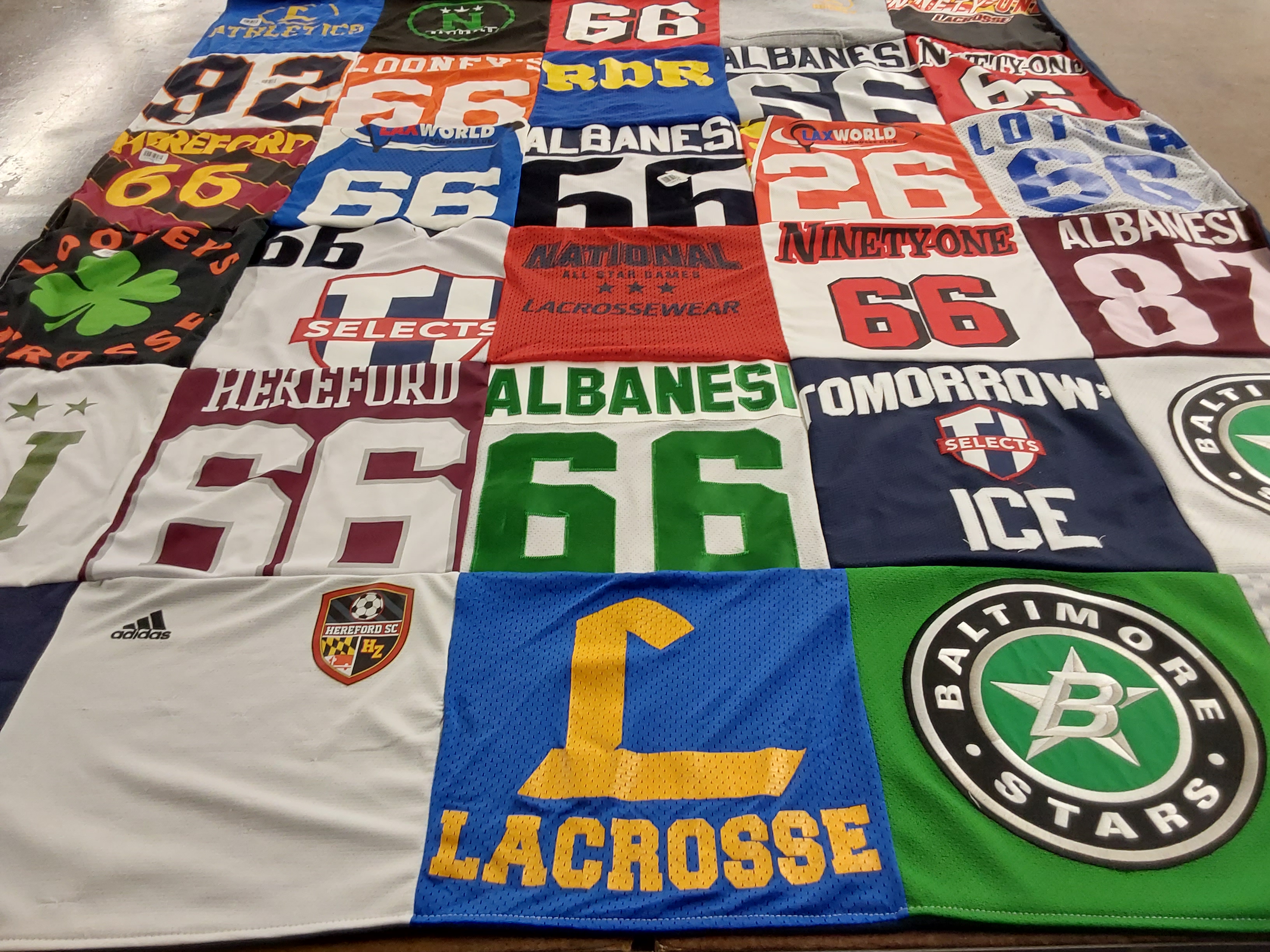 T-shirt quilt with lacrosse, sports themes by Bethanie from MD