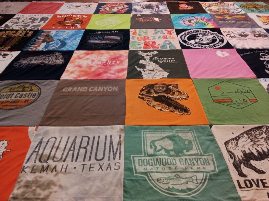 T-shirt quilt with outdoor activities, nature themes by Sandra from OH