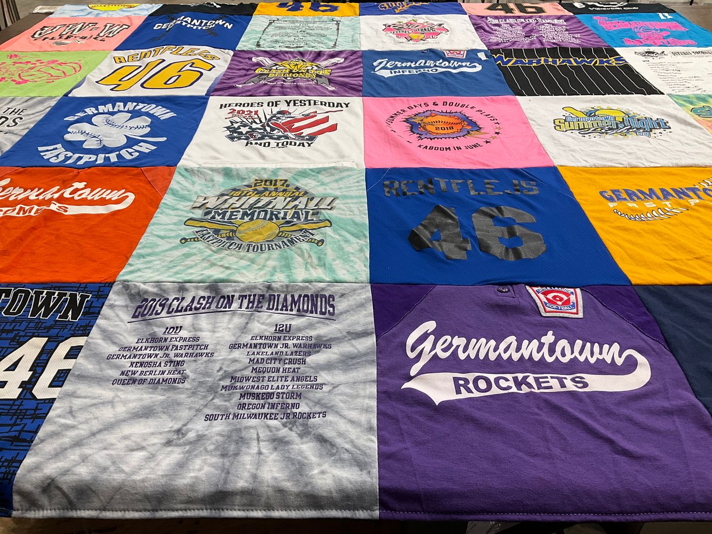 T-shirt quilt featuring germantown rockets by Melissa from WI