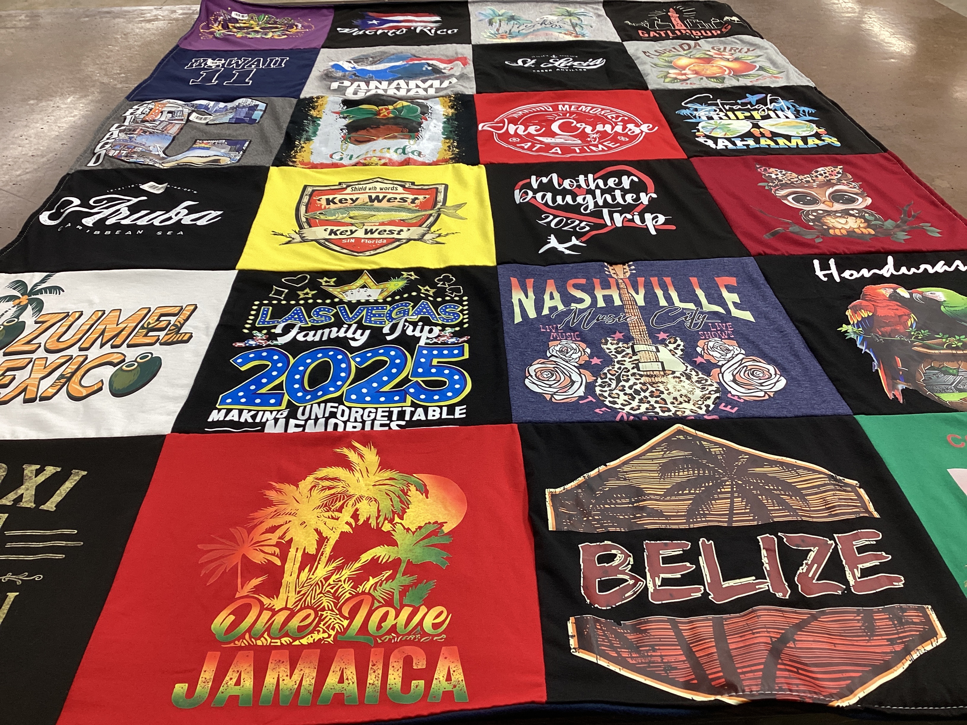 T-shirt quilt with traveling, family trips themes by virgil from IN