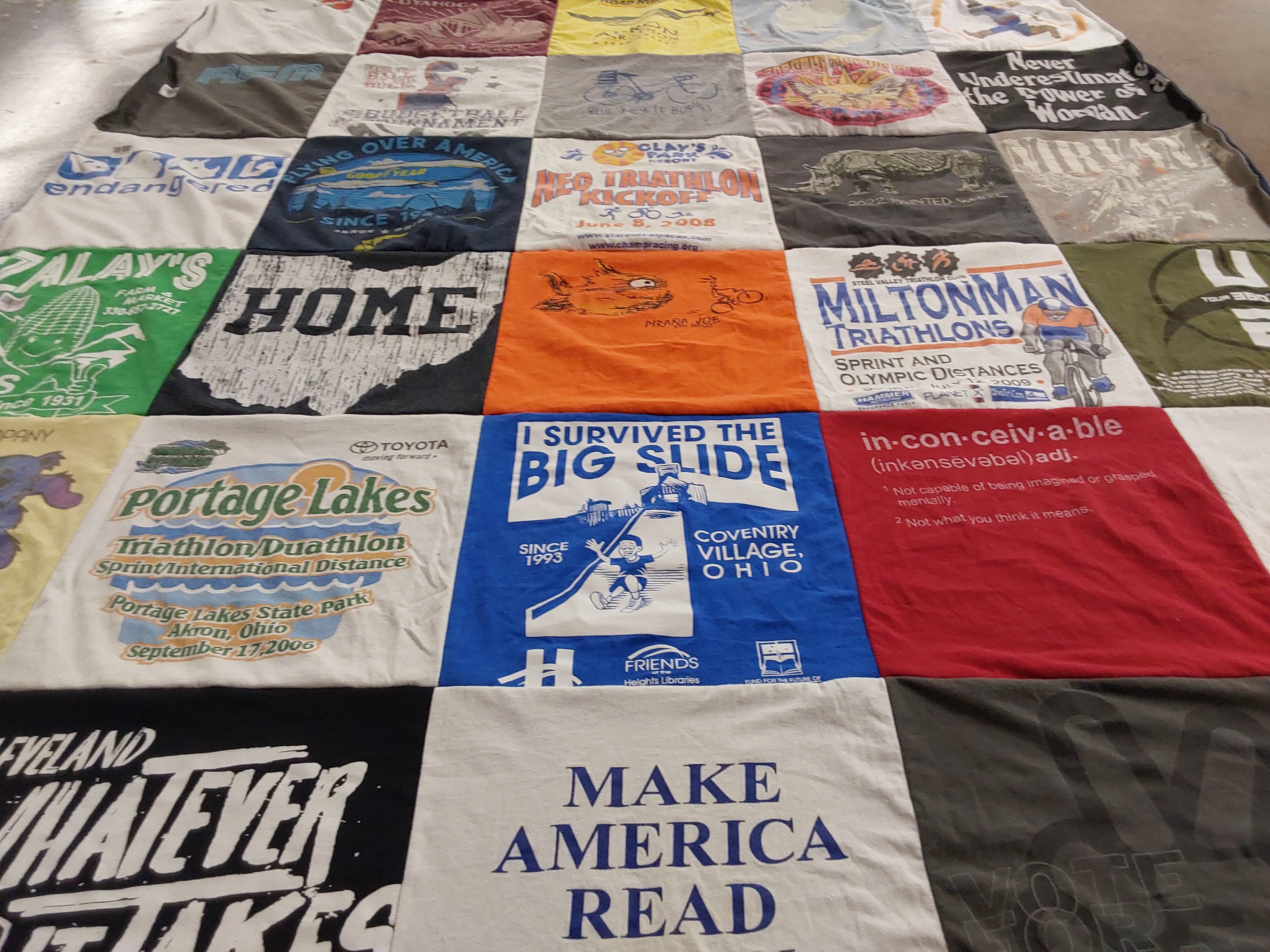 T-shirt quilt with triathlons, running themes by Nancy from OH