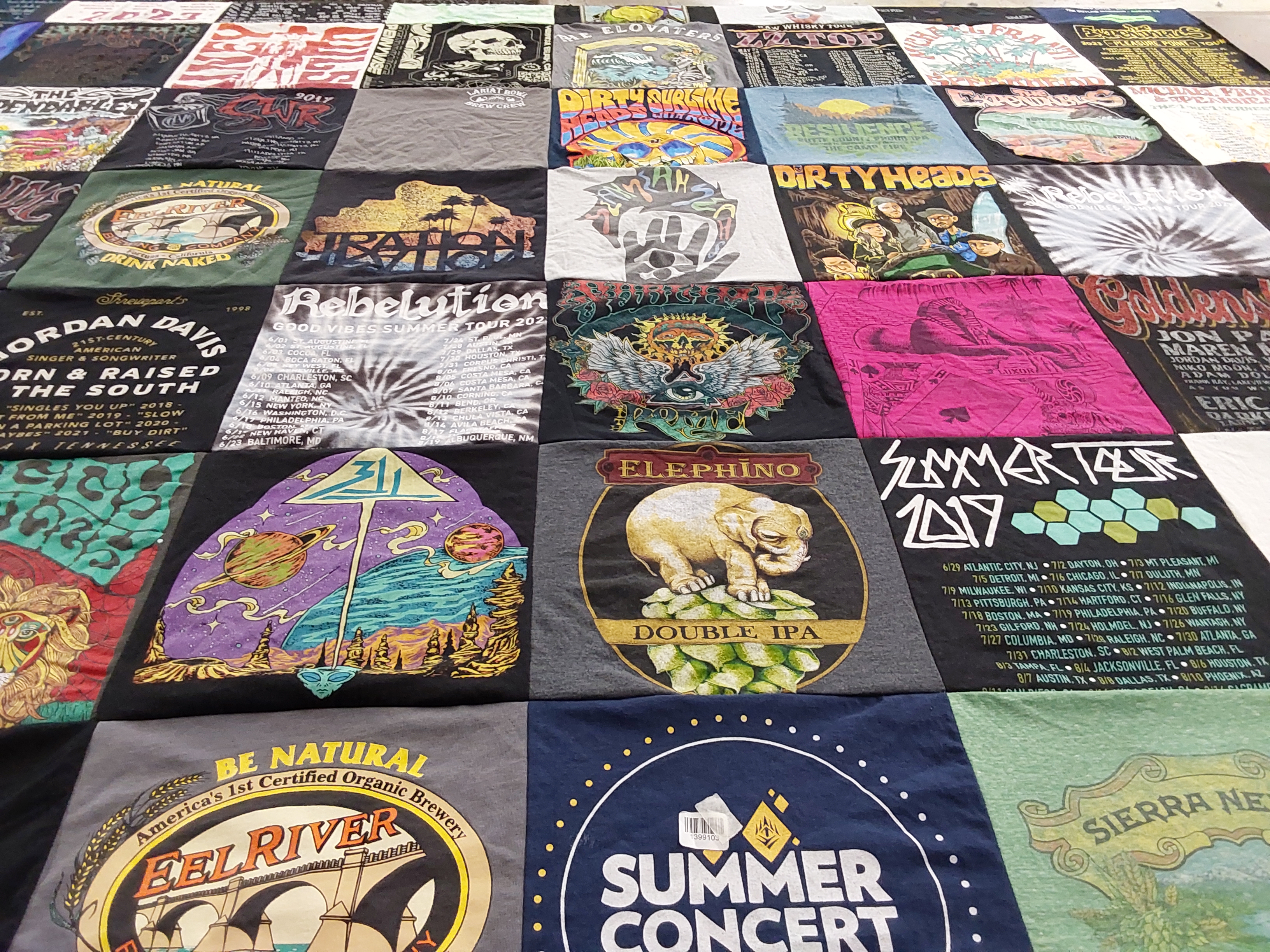 T-shirt quilt with music, brewing themes by Christine from CA