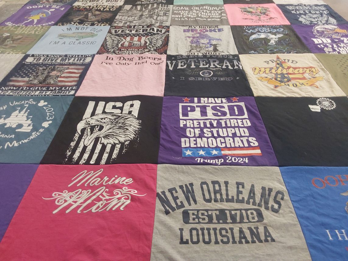 T-shirt quilt with patriotism, military themes by Andrea from TX