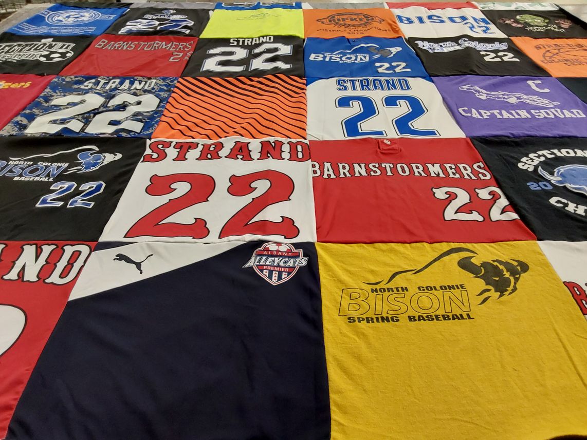 T-shirt quilt with baseball, sports themes by PJ from NY
