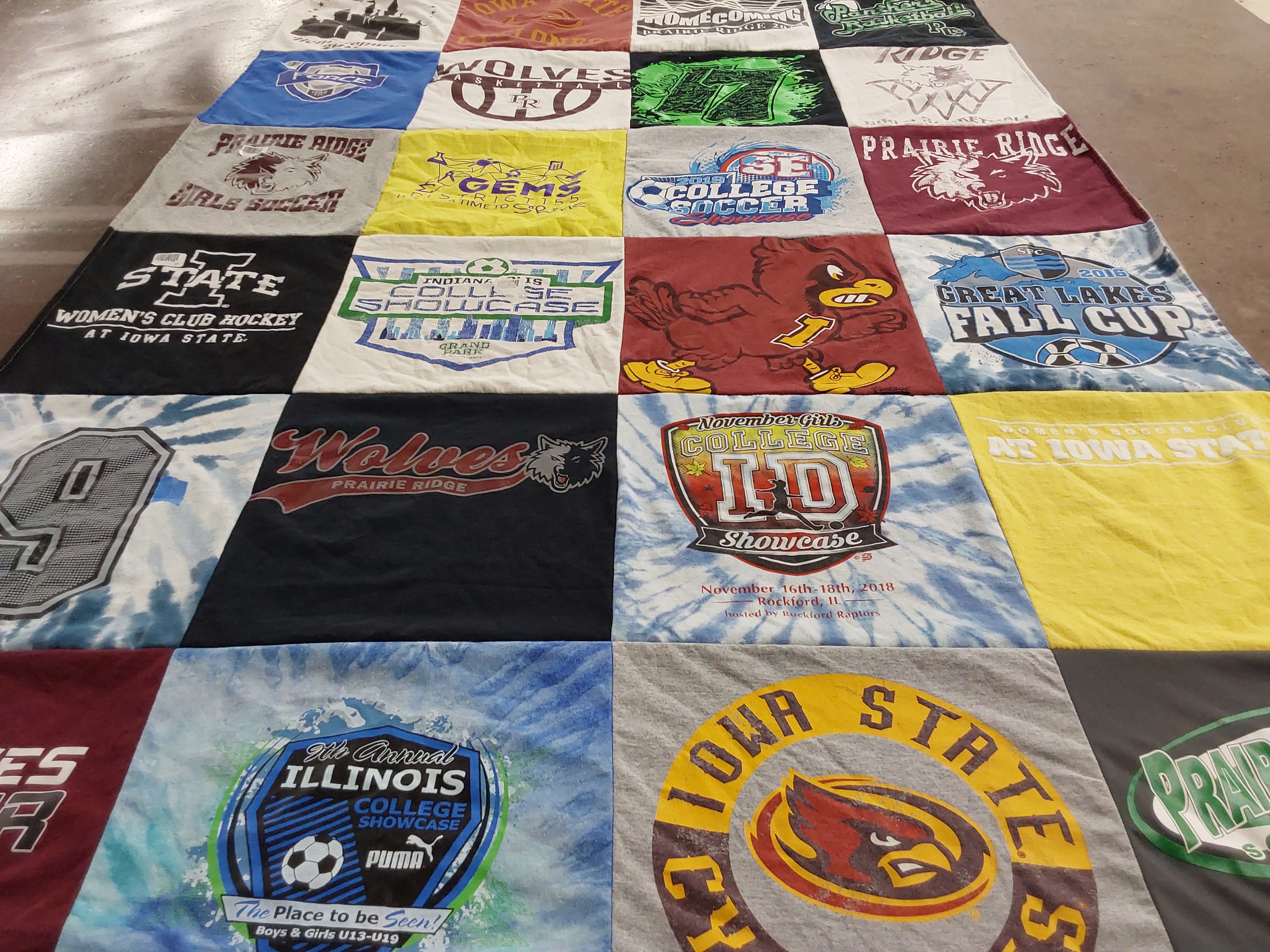 T-shirt quilt featuring prairie ridge wolves, iowa state university team by Tara from IL