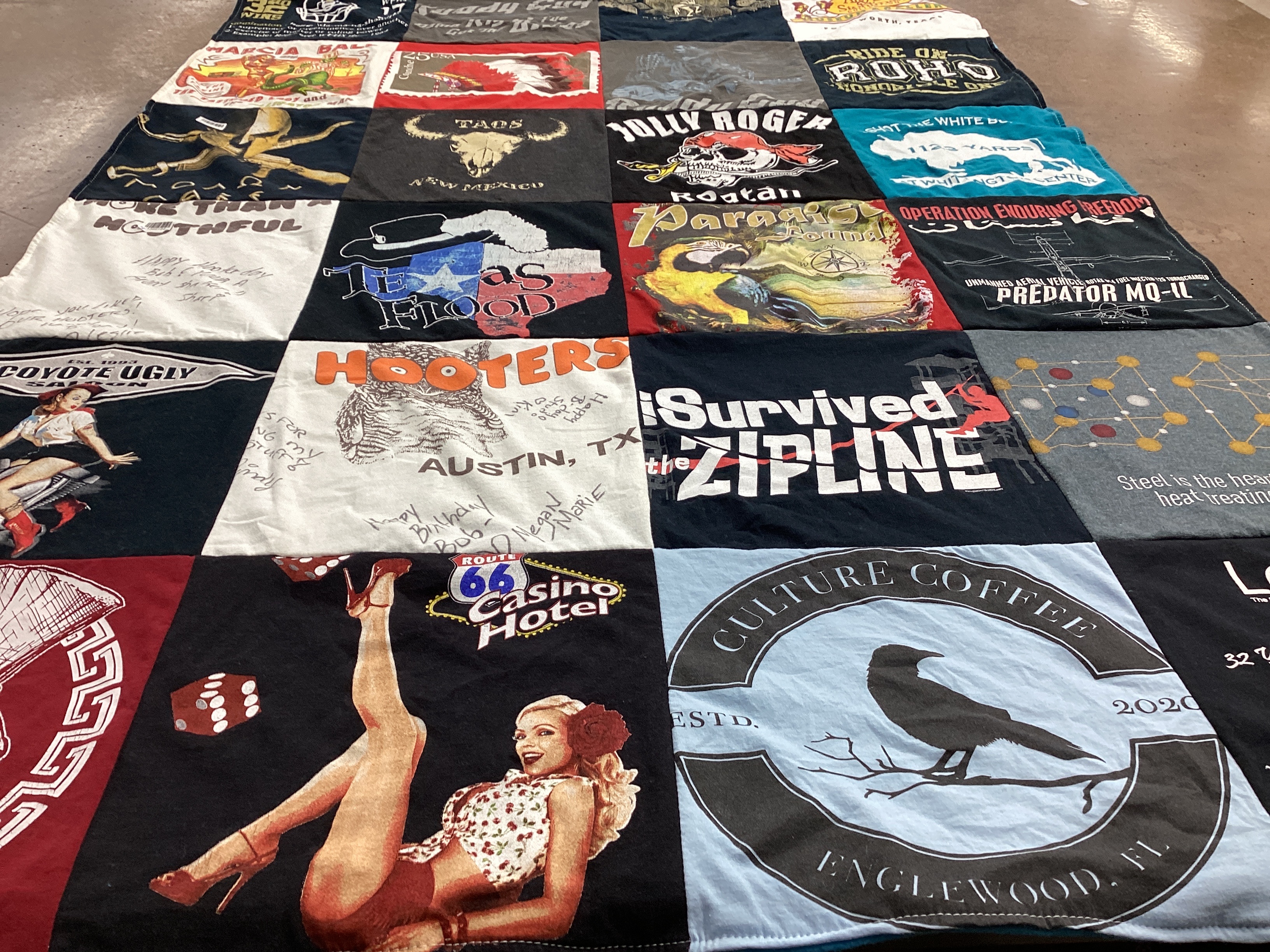 T-shirt quilt with travel, food themes by barbara from FL