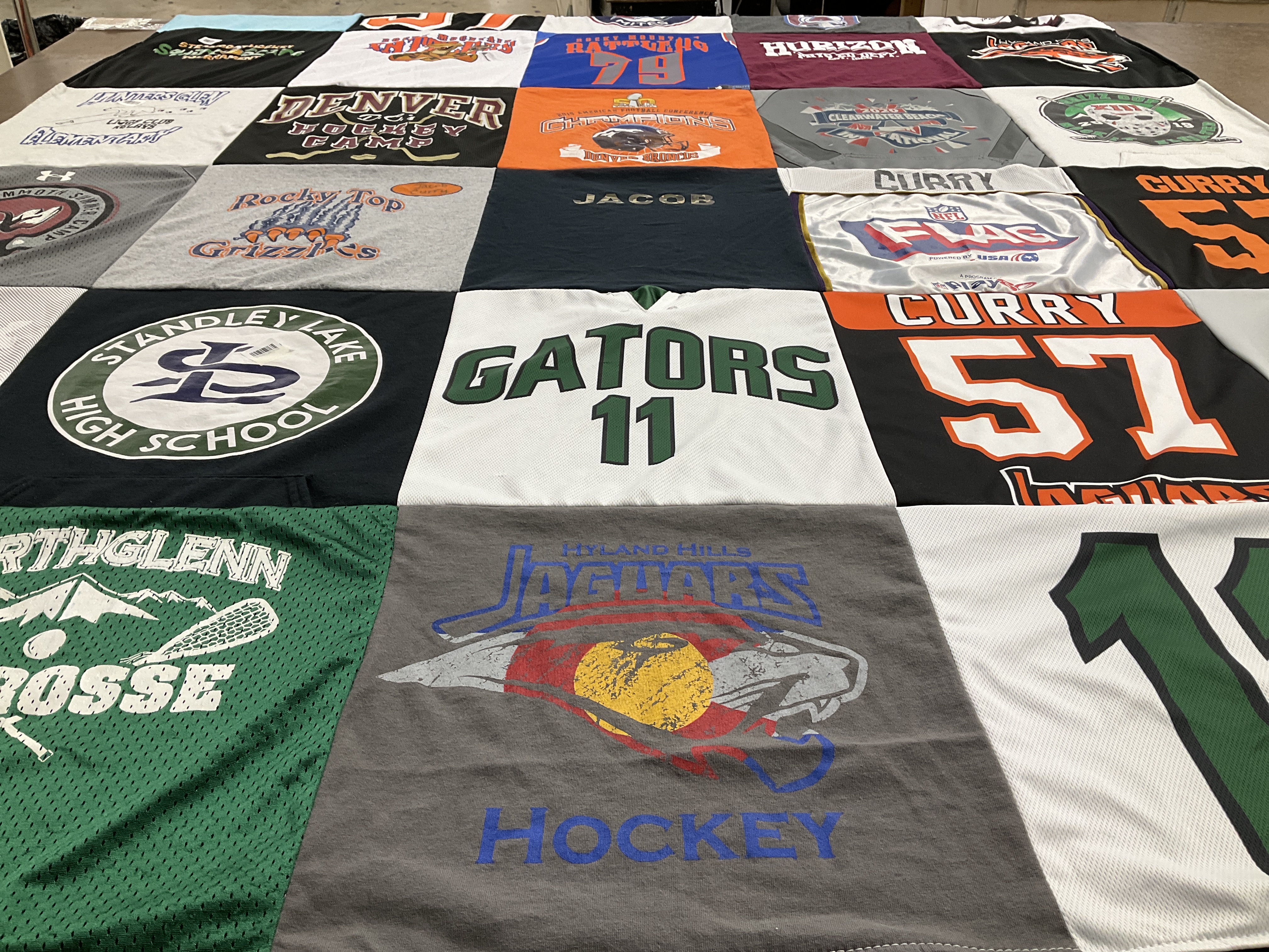 T-shirt quilt featuring jaguars hockey, gators by Stefanie from CO