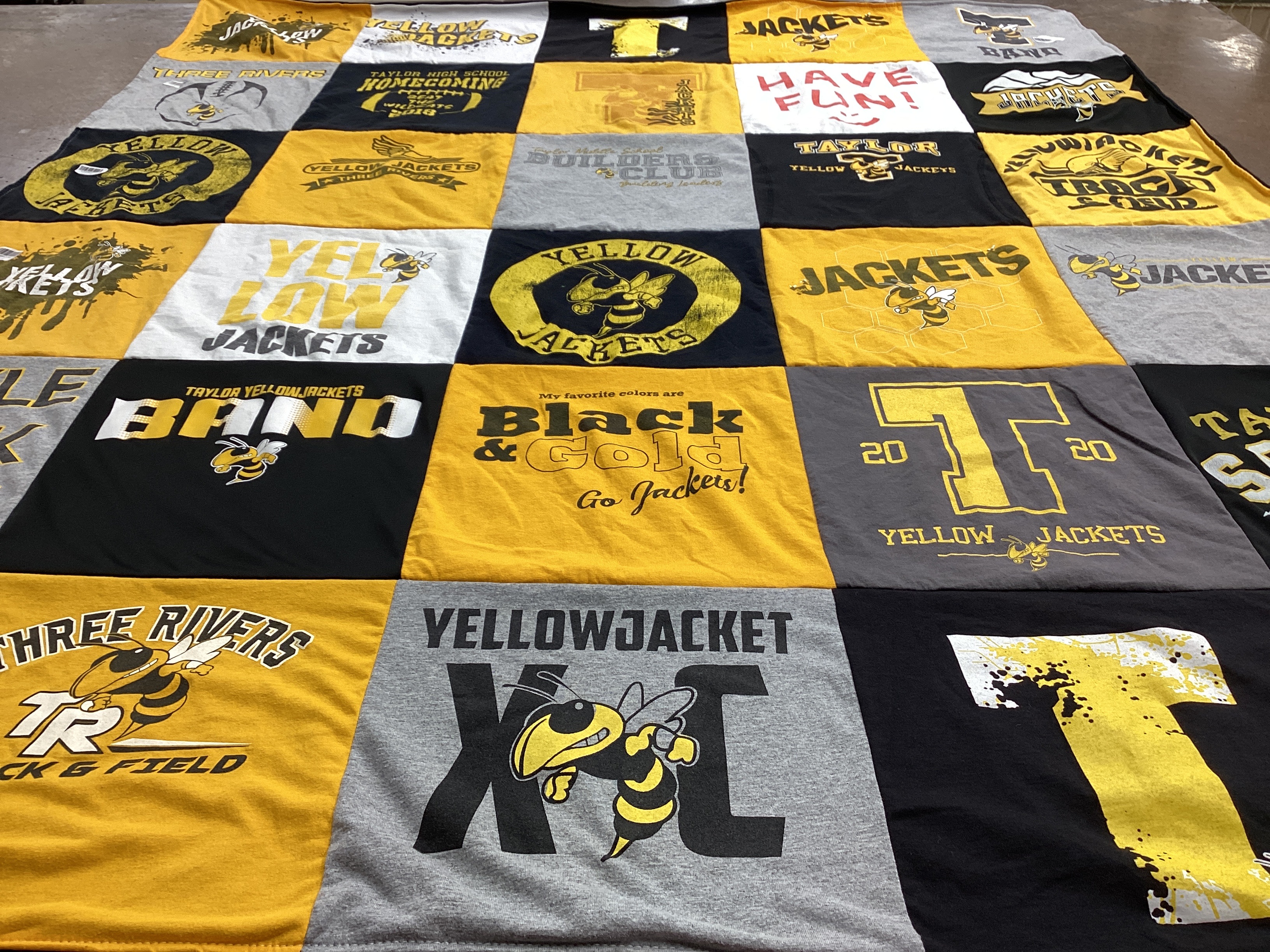 T-shirt quilt featuring yellow jackets by Erica from OH