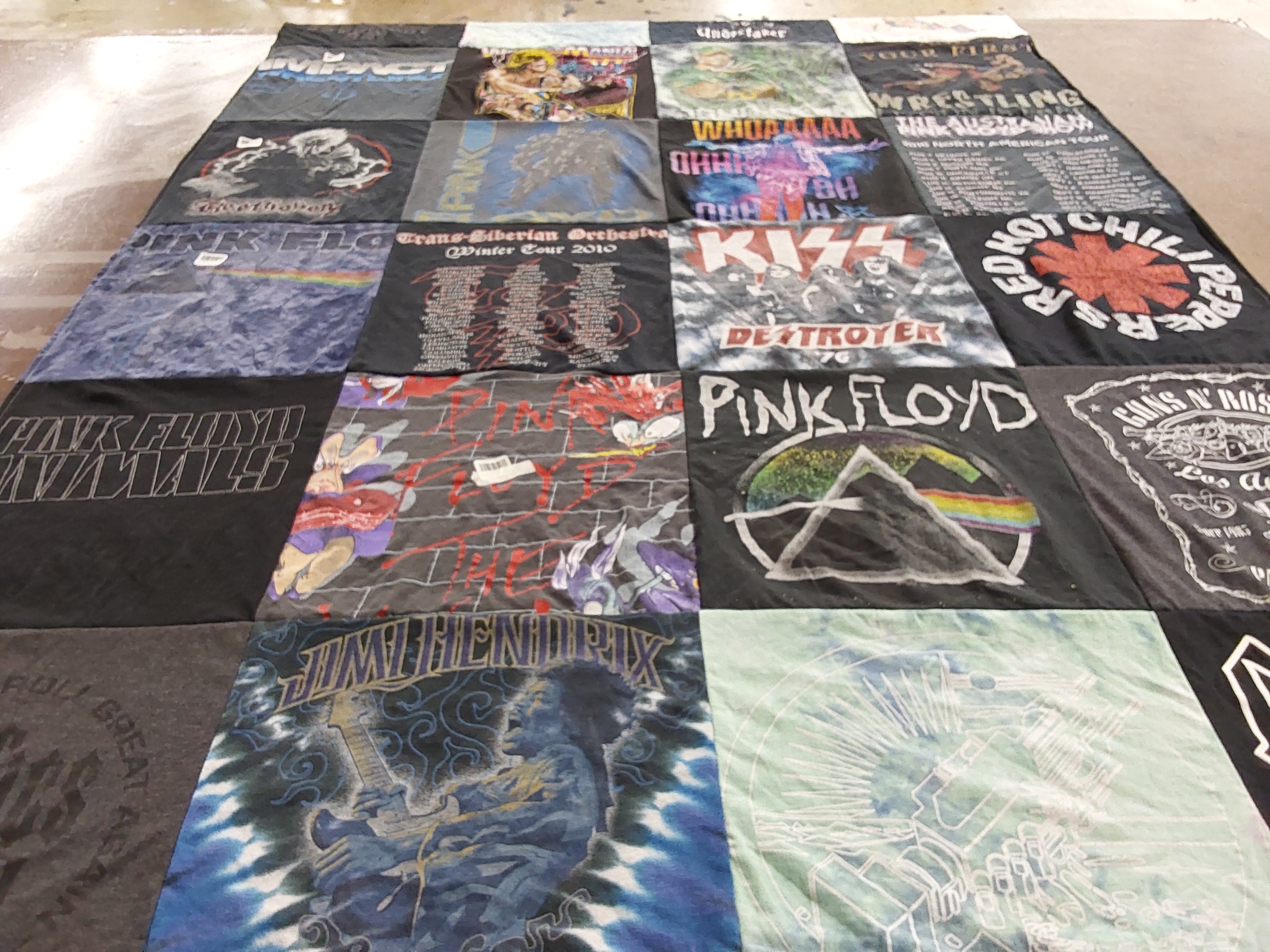 T-shirt quilt with music, rock themes by Katelynn from NY
