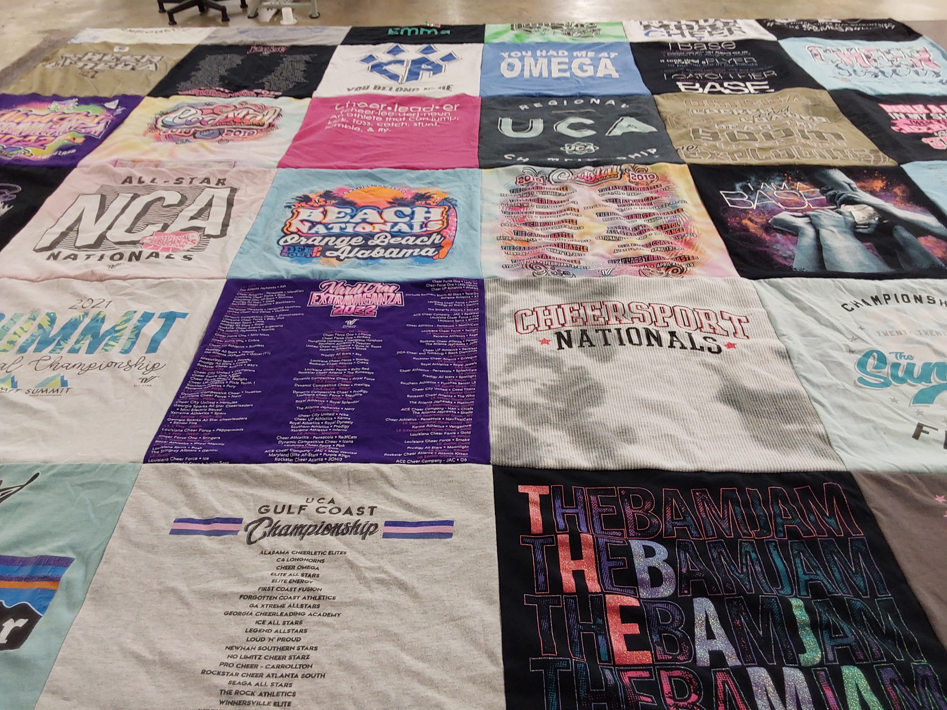 T-shirt quilt with cheerleading, competition themes by Melissa from AL