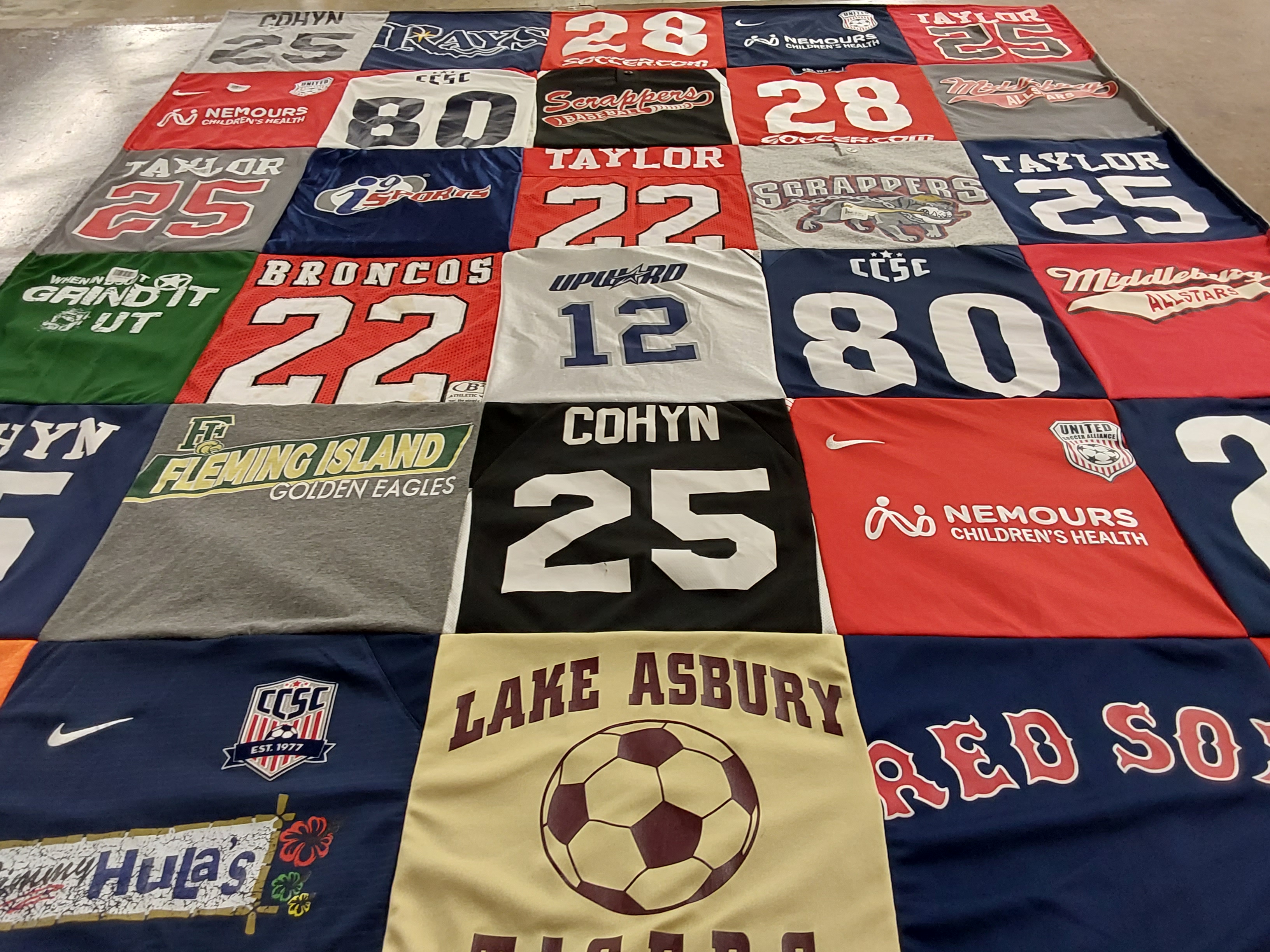 T-shirt quilt featuring fleming island golden eagles, broncos by Melissa from FL