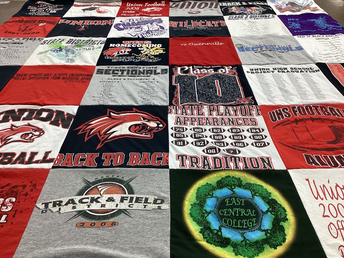 T-shirt quilt featuring union high school football, union high school track and field by Cynthia from MO