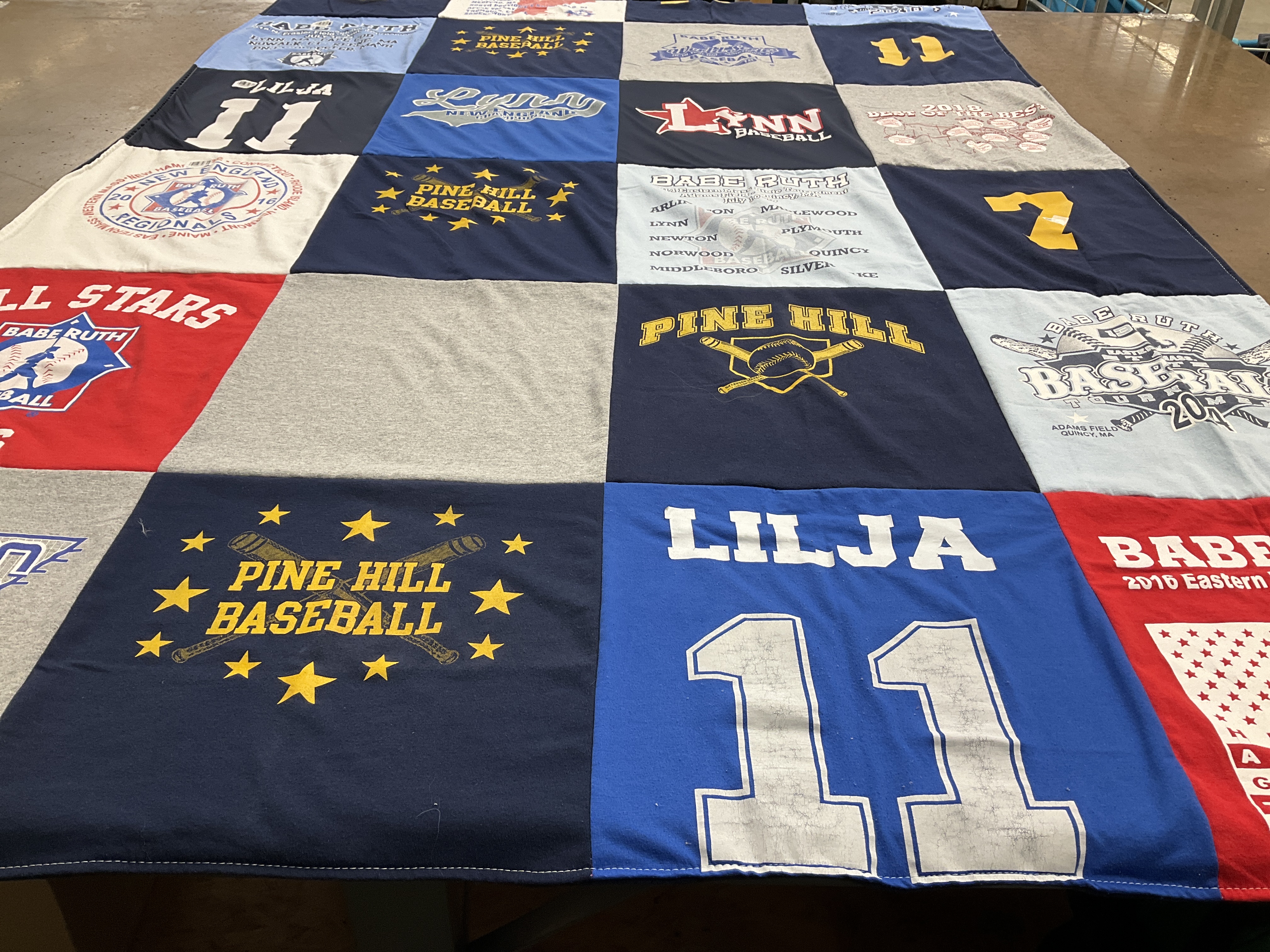 T-shirt quilt with baseball themes by Elizabeth from MA