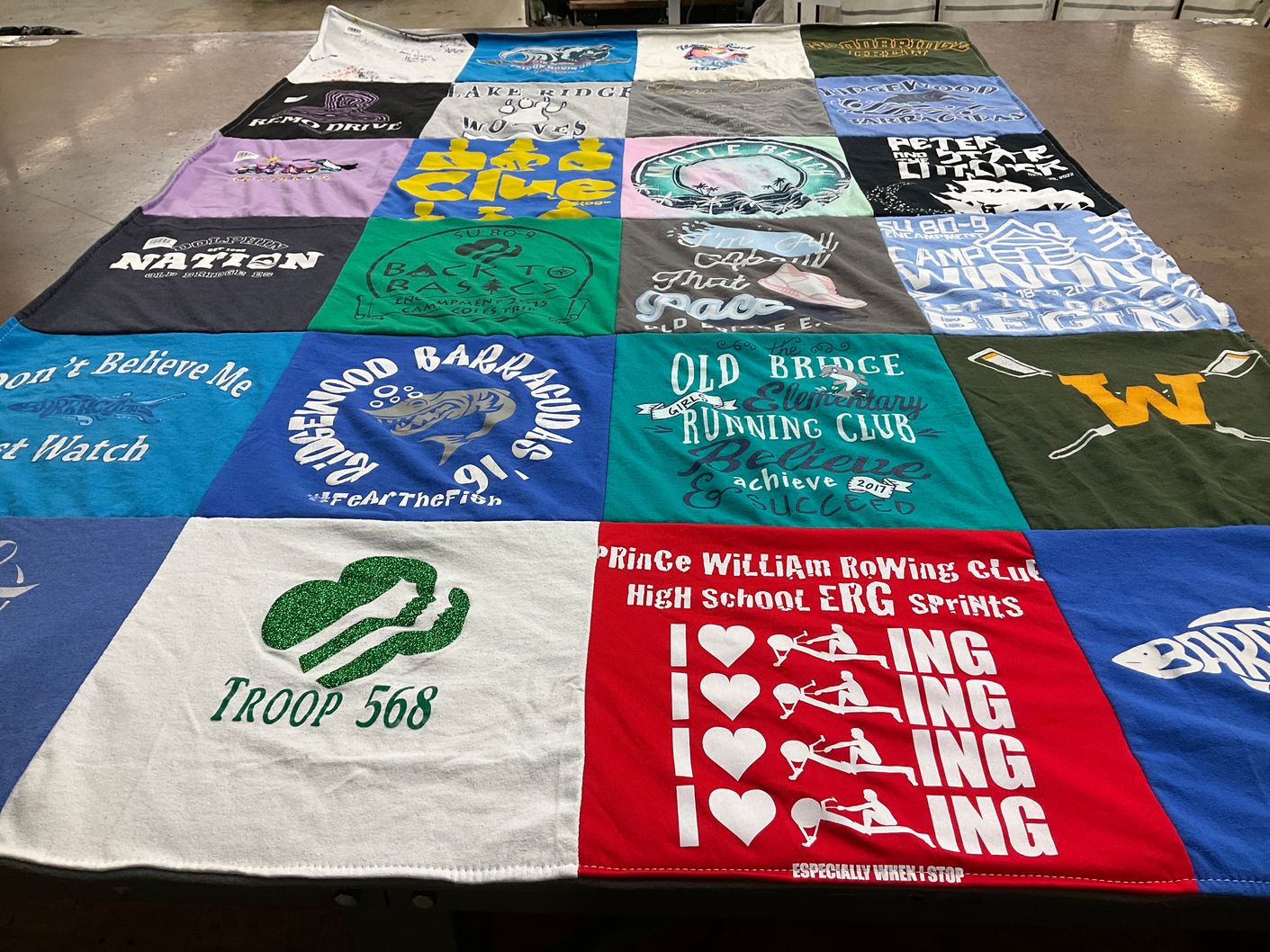 T-shirt quilt featuring hiddenwood barracudas, prince william rowing club by Andrea from VA