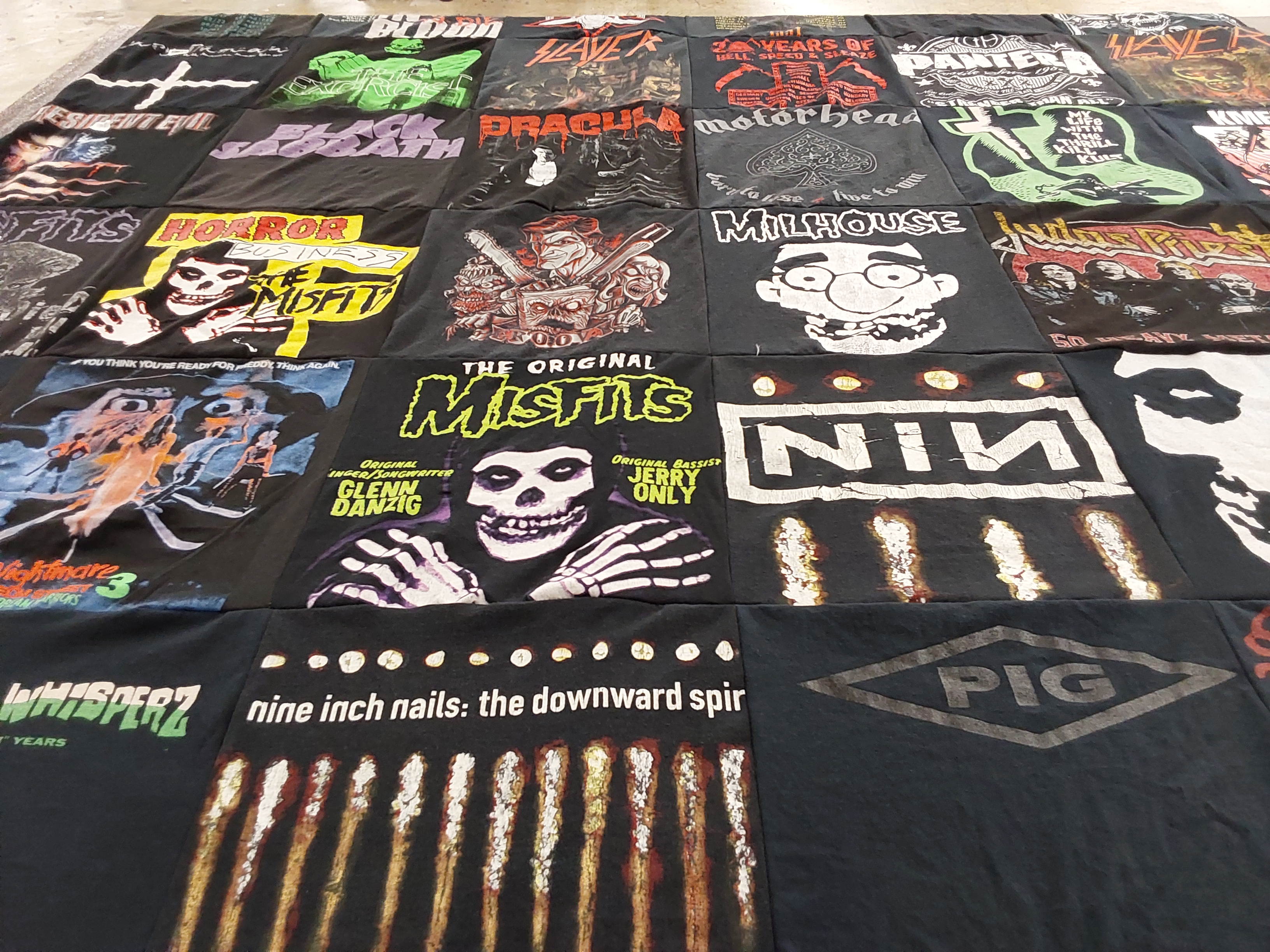 T-shirt quilt with music, horror themes by Joshua from TX