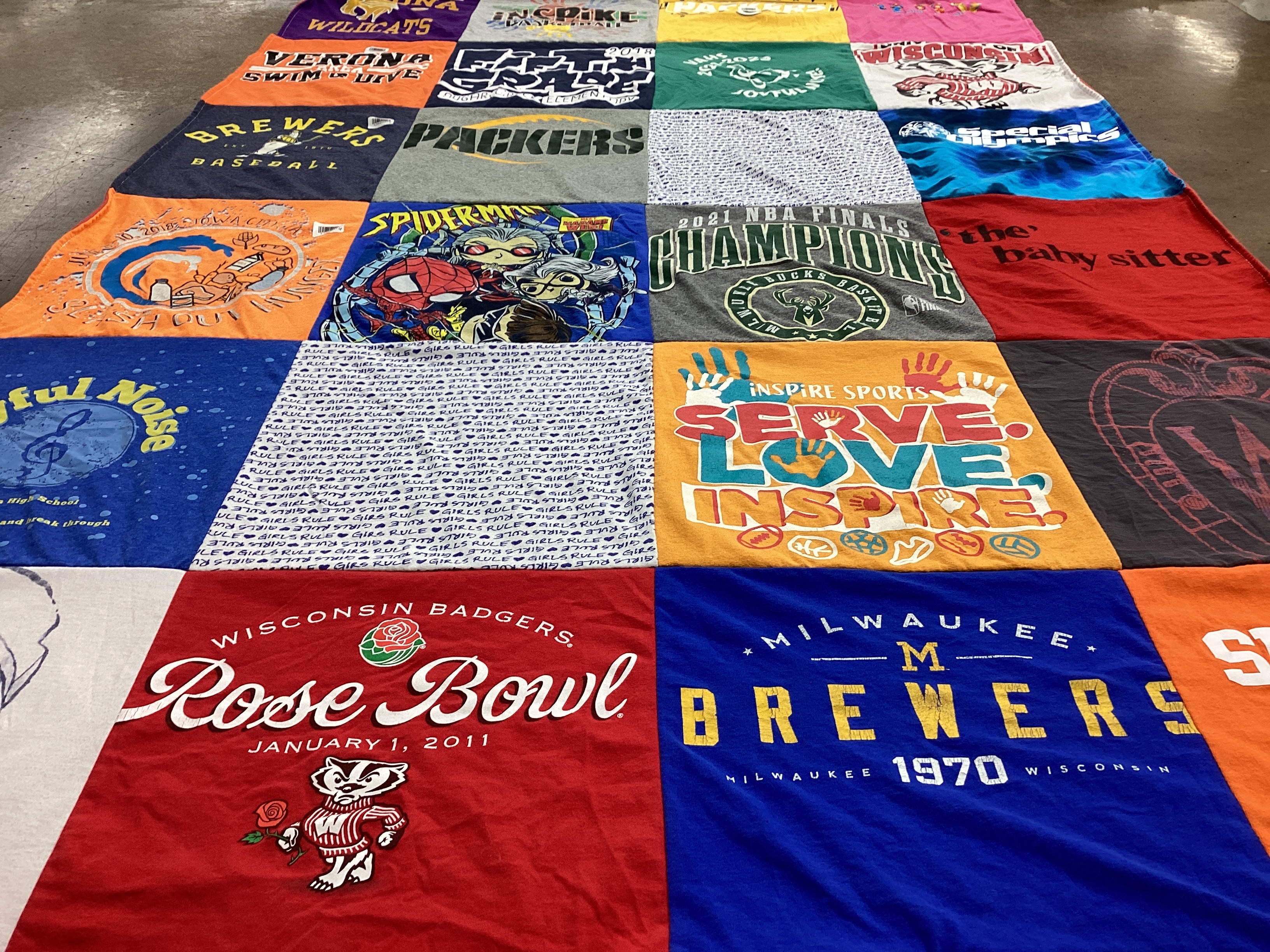 T-shirt quilt featuring milwaukee brewers, green bay packers by Lynn from WI