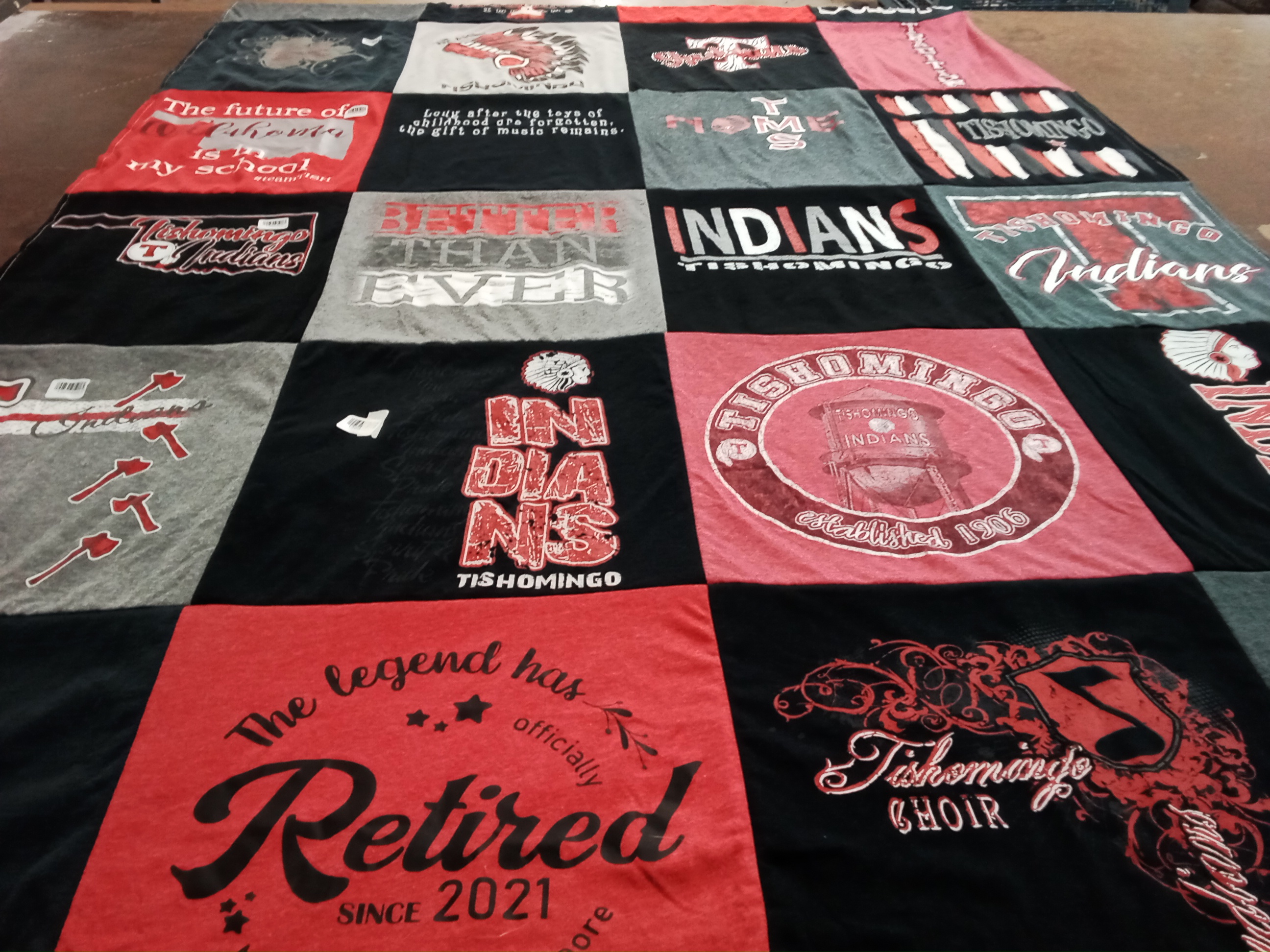 T-shirt quilt featuring tishomingo indians by Donna from OK