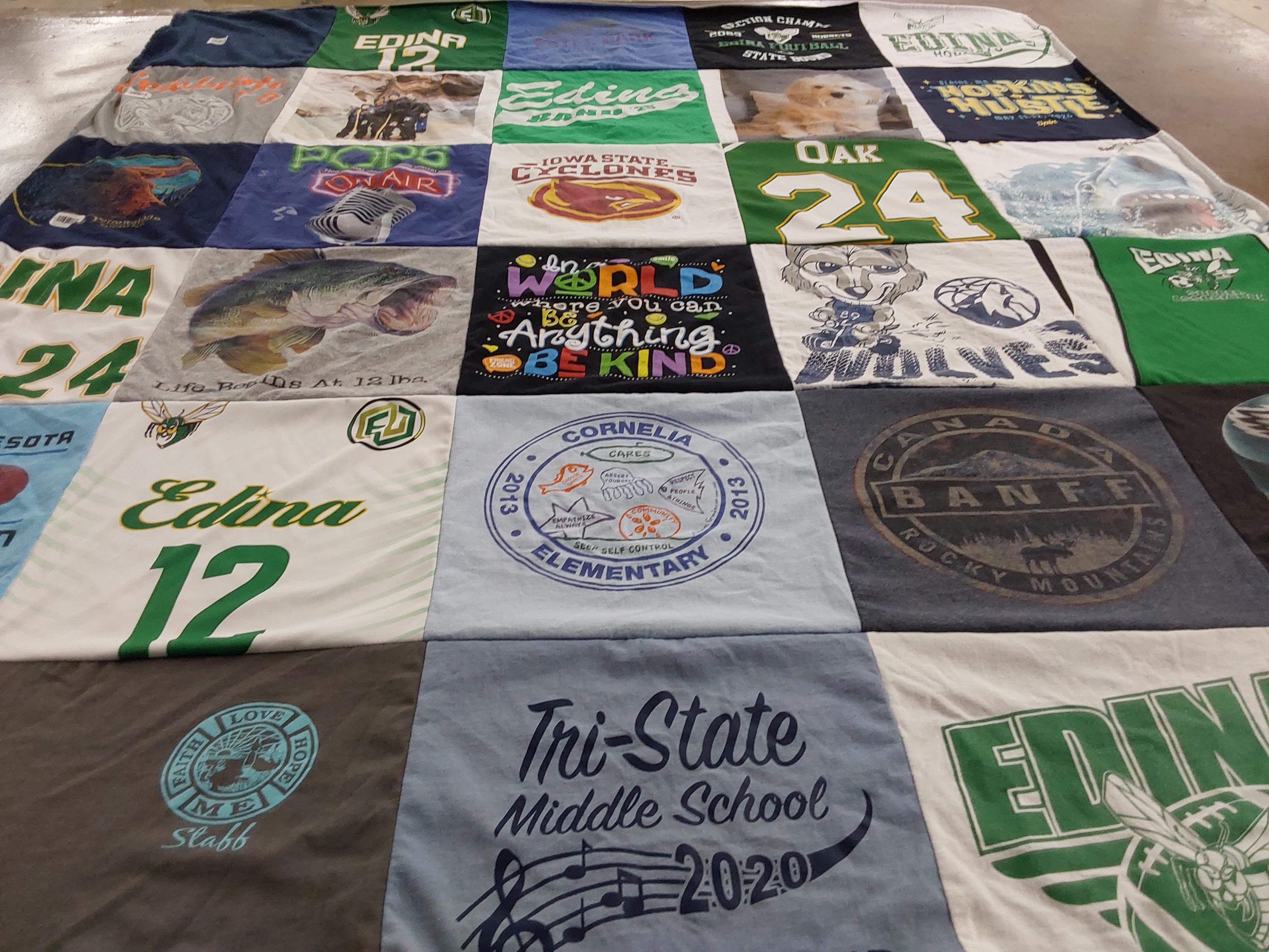 T-shirt quilt featuring iowa state cyclones, edina high school by Lou Ann from MN