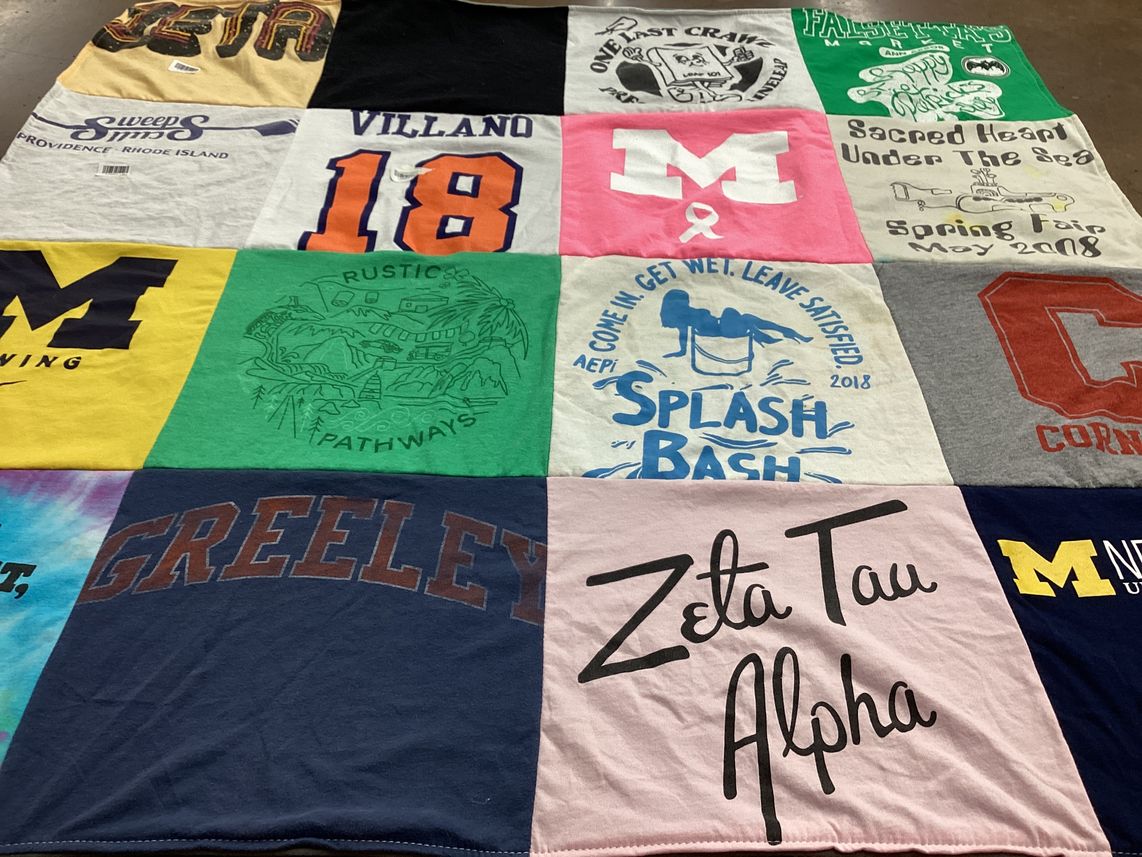 T-shirt quilt from cornell university, michigan university by LAURA from CT