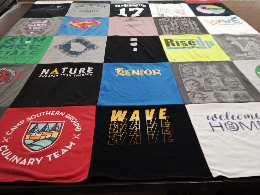 T-shirt quilt with cooking, nature themes by Sharman from GA