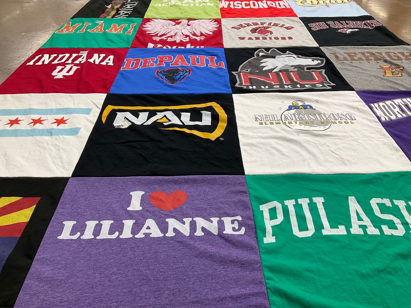 T-shirt quilt featuring depaul blue demons, northern illinois university huskies by Megan from AZ