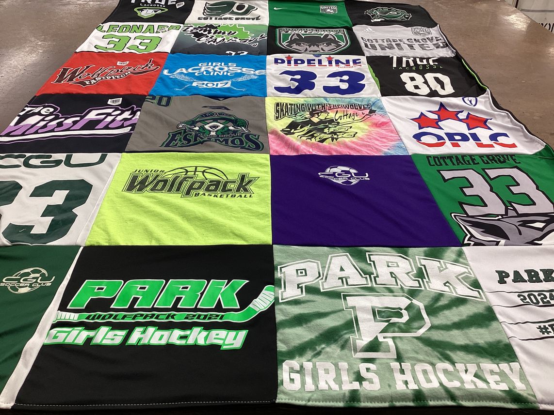 T-shirt quilt featuring park wolfpack, cottage grove wolfpack by Cathy from MN