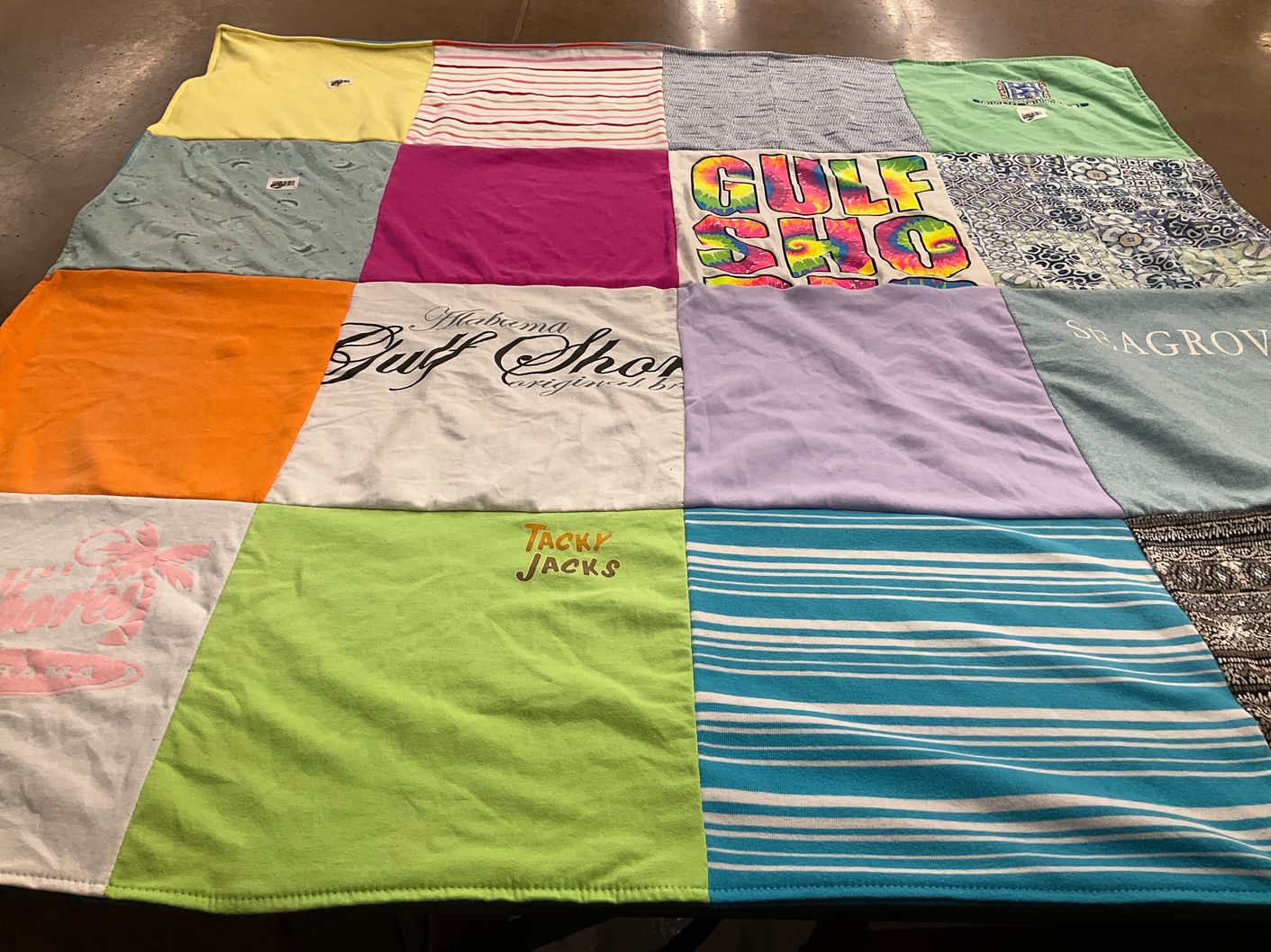 T-shirt quilt with beach, water sports themes by Meredith from KY