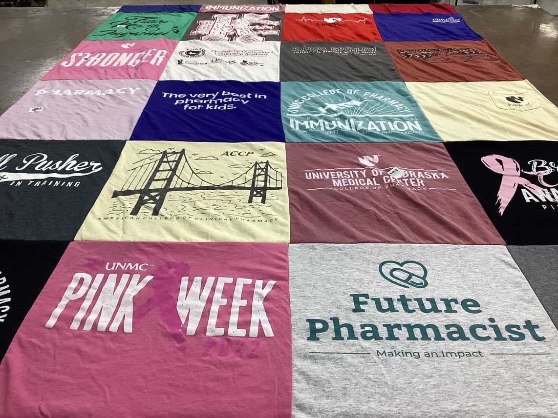 T-shirt quilt from university of nebraska medical center college of pharmacy by Anna from KS