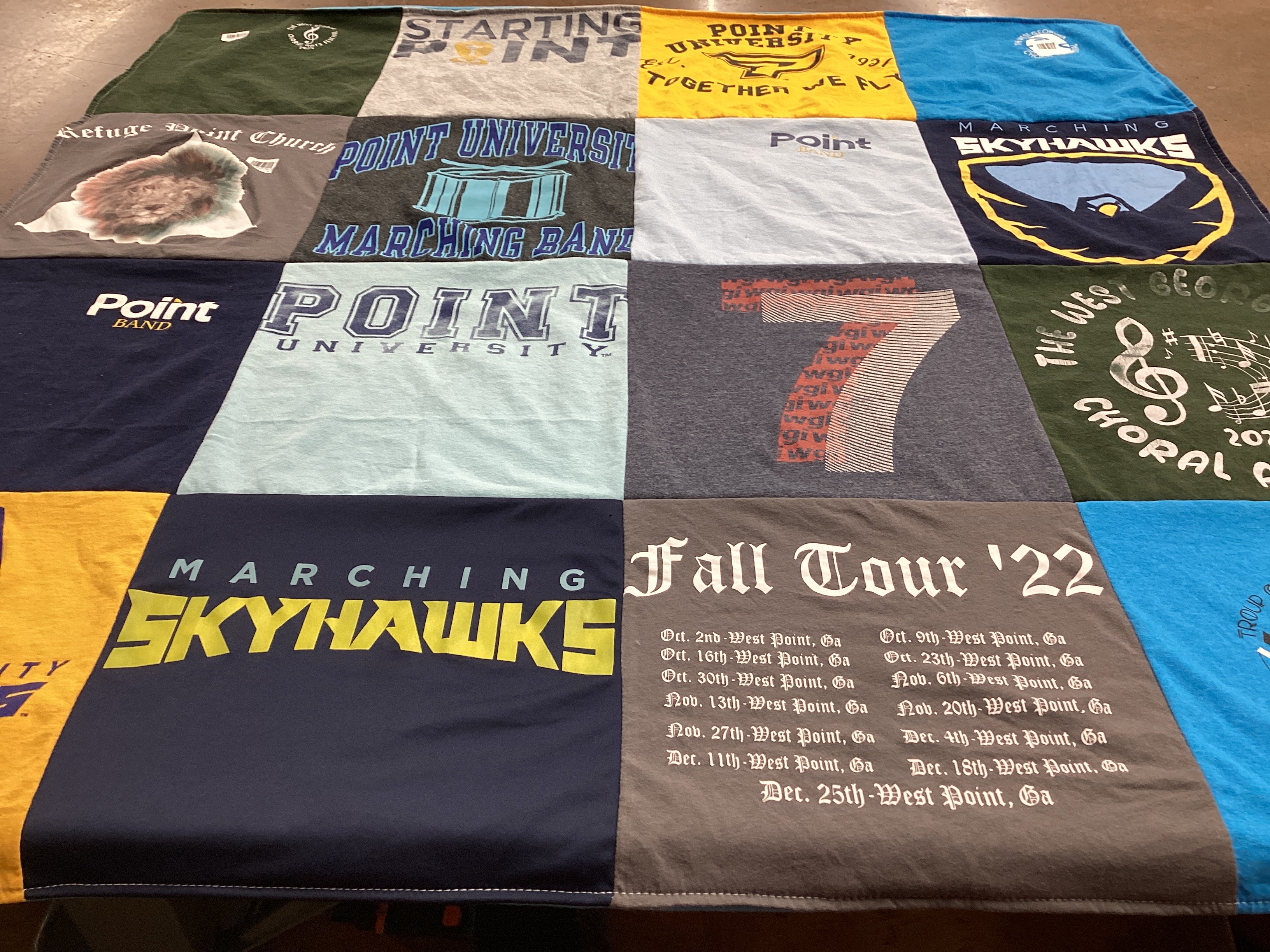 T-shirt quilt featuring marching skyhawks by Valarie from AL