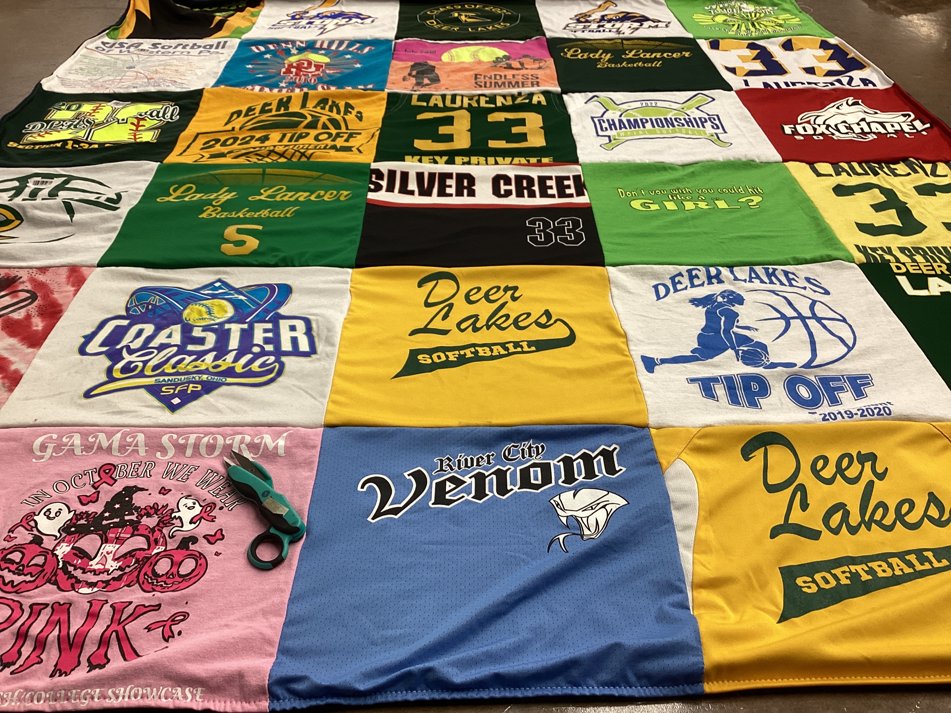 T-shirt quilt featuring deer lakes softball, river city venom by Alicia from PA