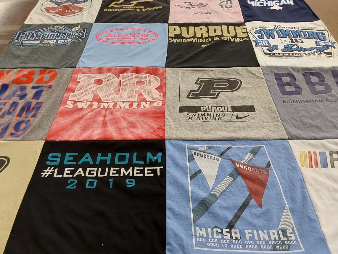 T-shirt quilt featuring purdue swimming and diving, birmingham swim team by Adrienne from MI