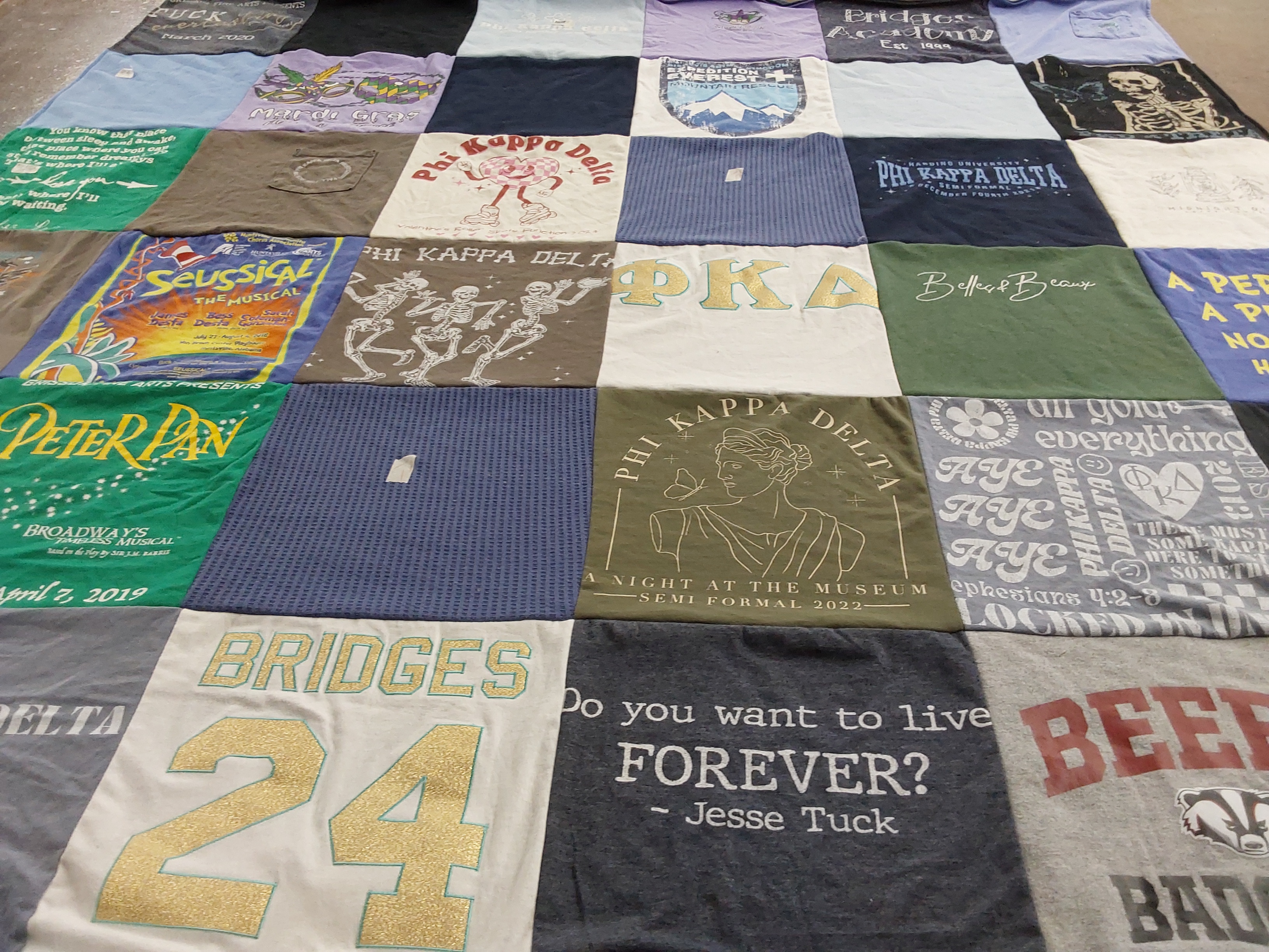 T-shirt quilt with theater, musicals themes by Belle from AL