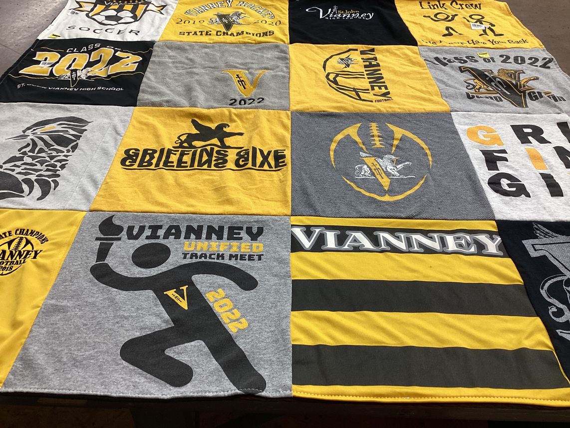 T-shirt quilt featuring vianney football, vianney soccer by Kathy from MO