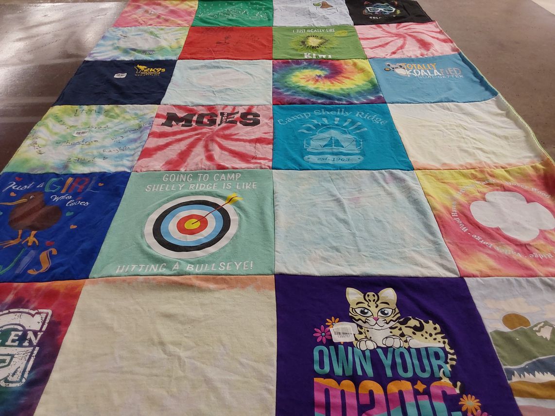 T-shirt quilt with camping, archery themes by Jacqueline from PA