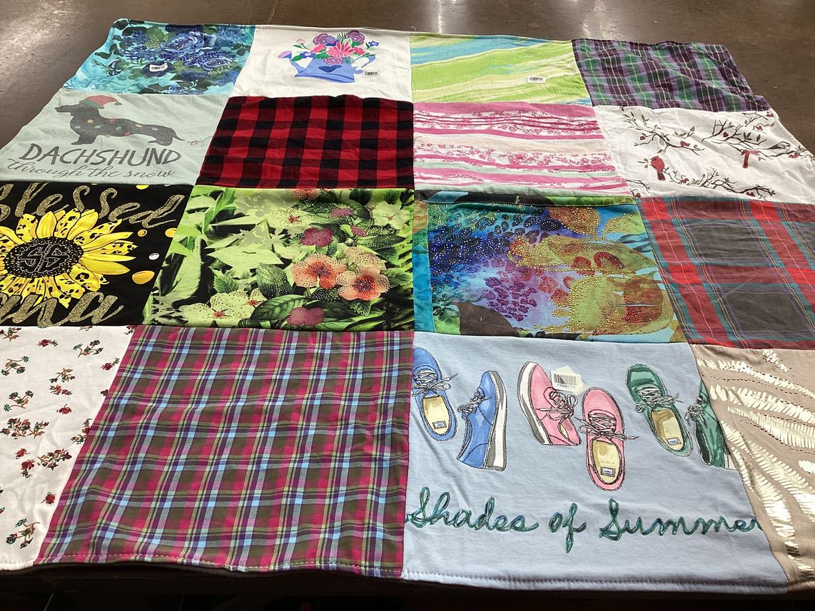 T-shirt quilt with dogs, flowers themes by Sharon from FL