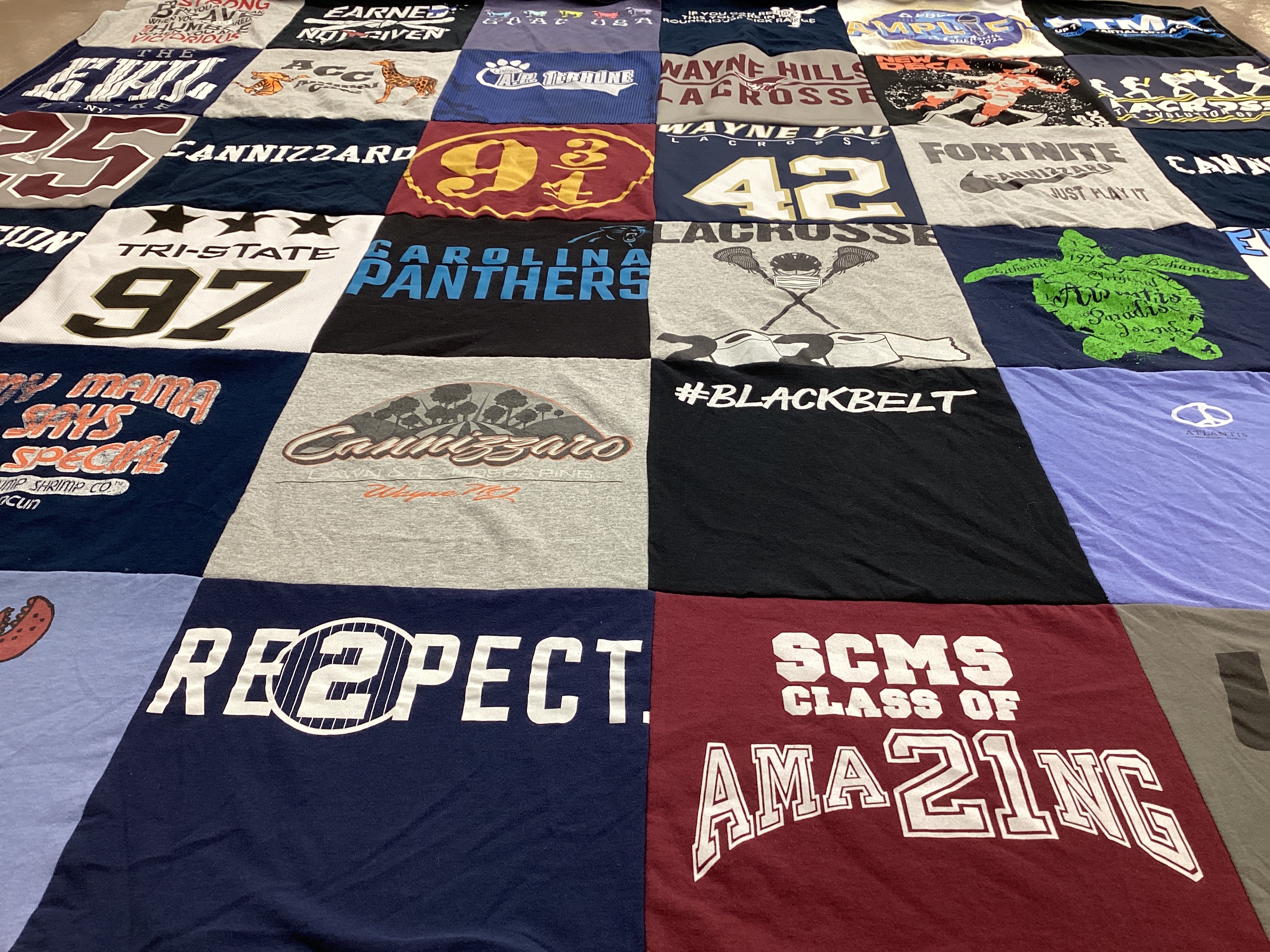 T-shirt quilt featuring carolina panthers, waynes lacrosse by Melissa from NJ