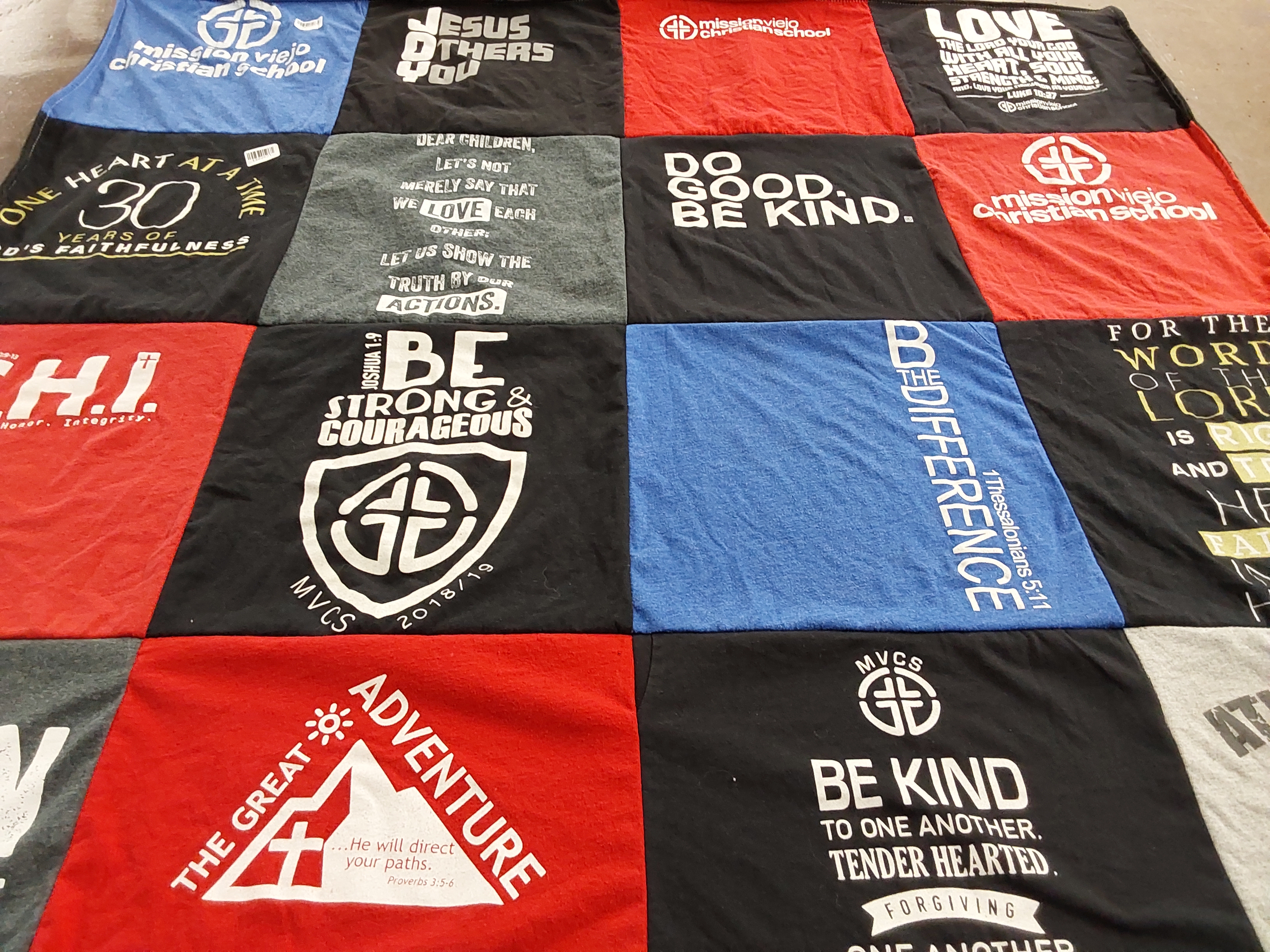 T-shirt quilt from mission viejo christian school by Andrea from CA