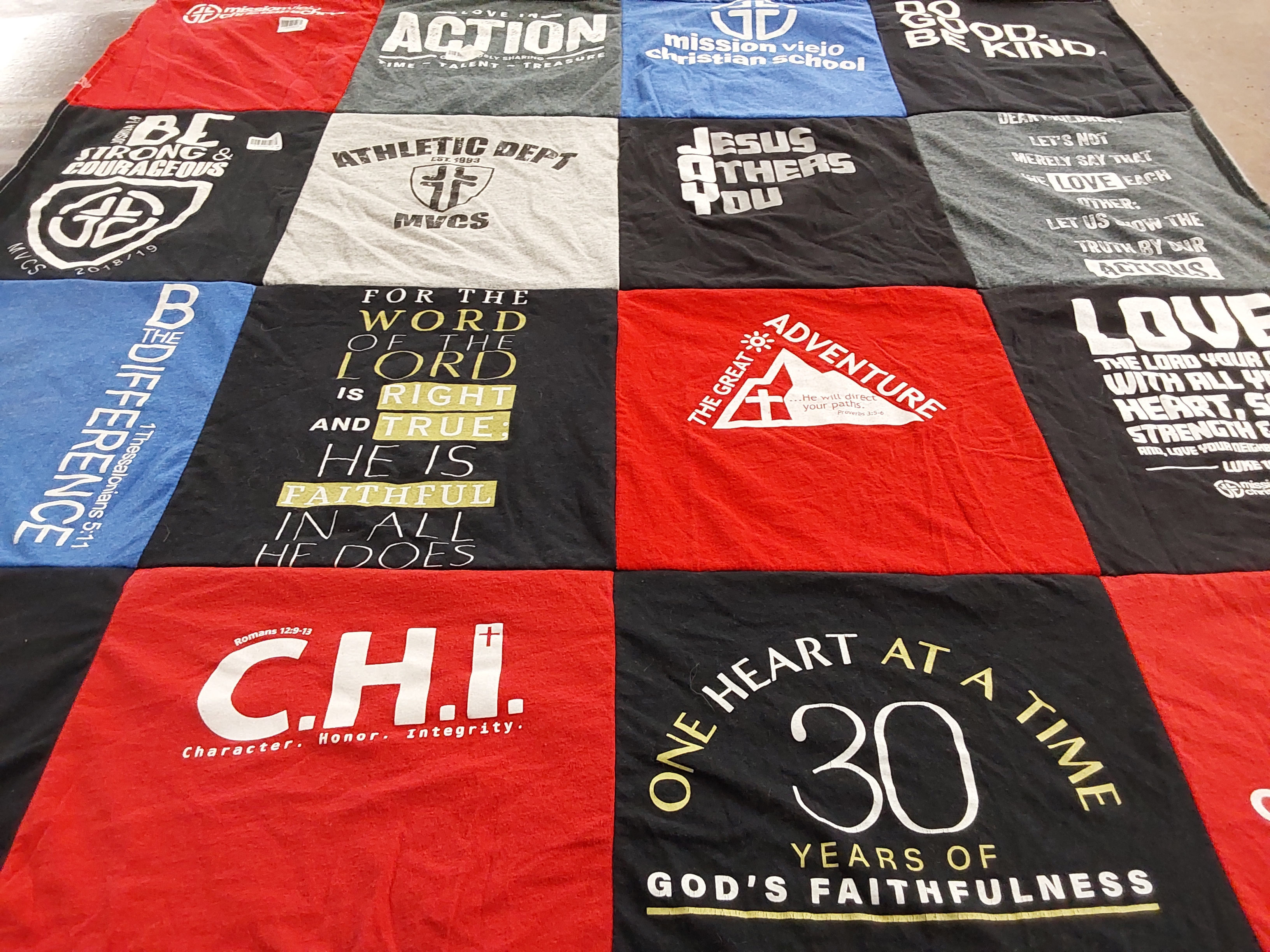 T-shirt quilt from mission viejo christian school by Andrea from CA