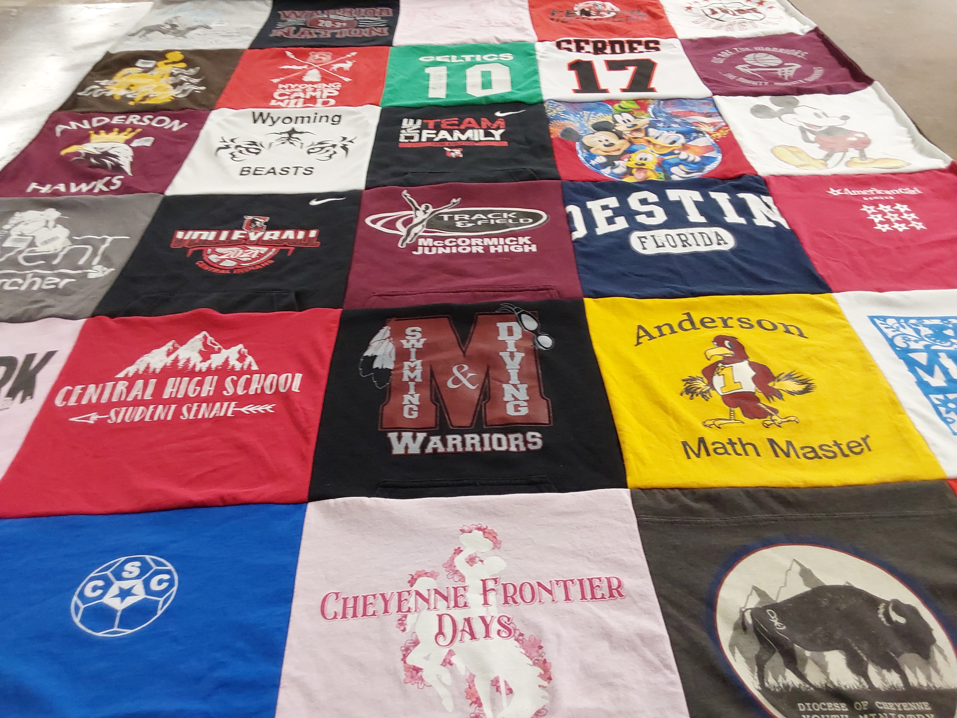 T-shirt quilt featuring anderson hawks, wyoming warriors by Tanya from WY
