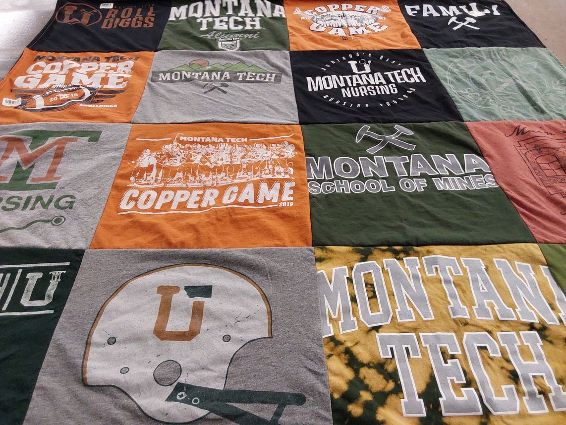 T-shirt quilt from montana tech university, montana school of mines by Nikole from MT