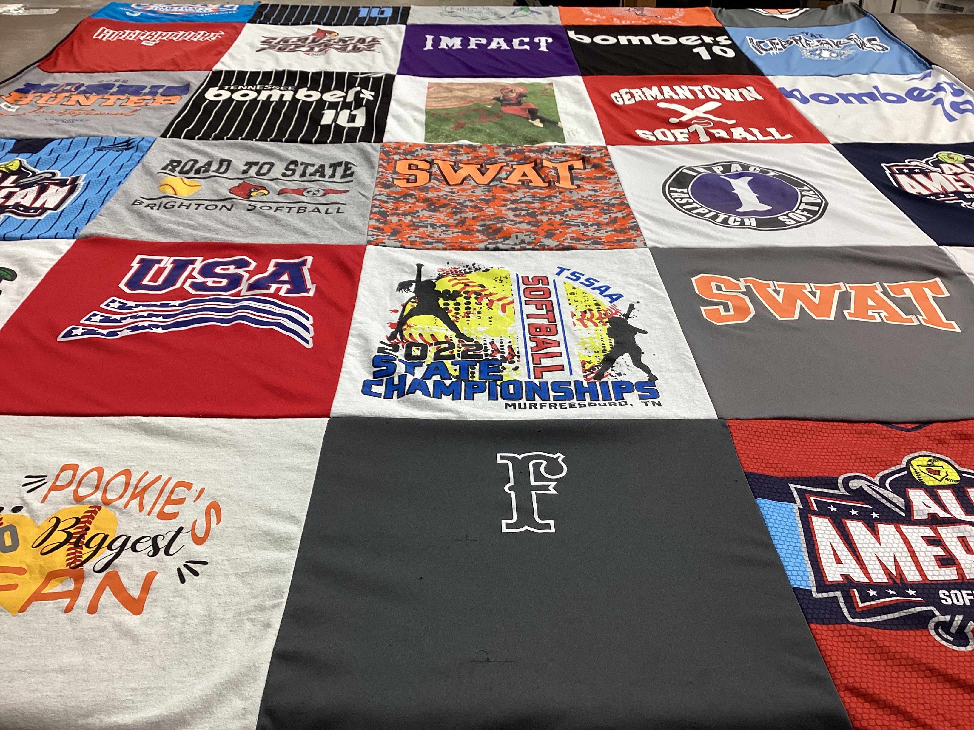 T-shirt quilt featuring germantown softball by Cyndi from TN