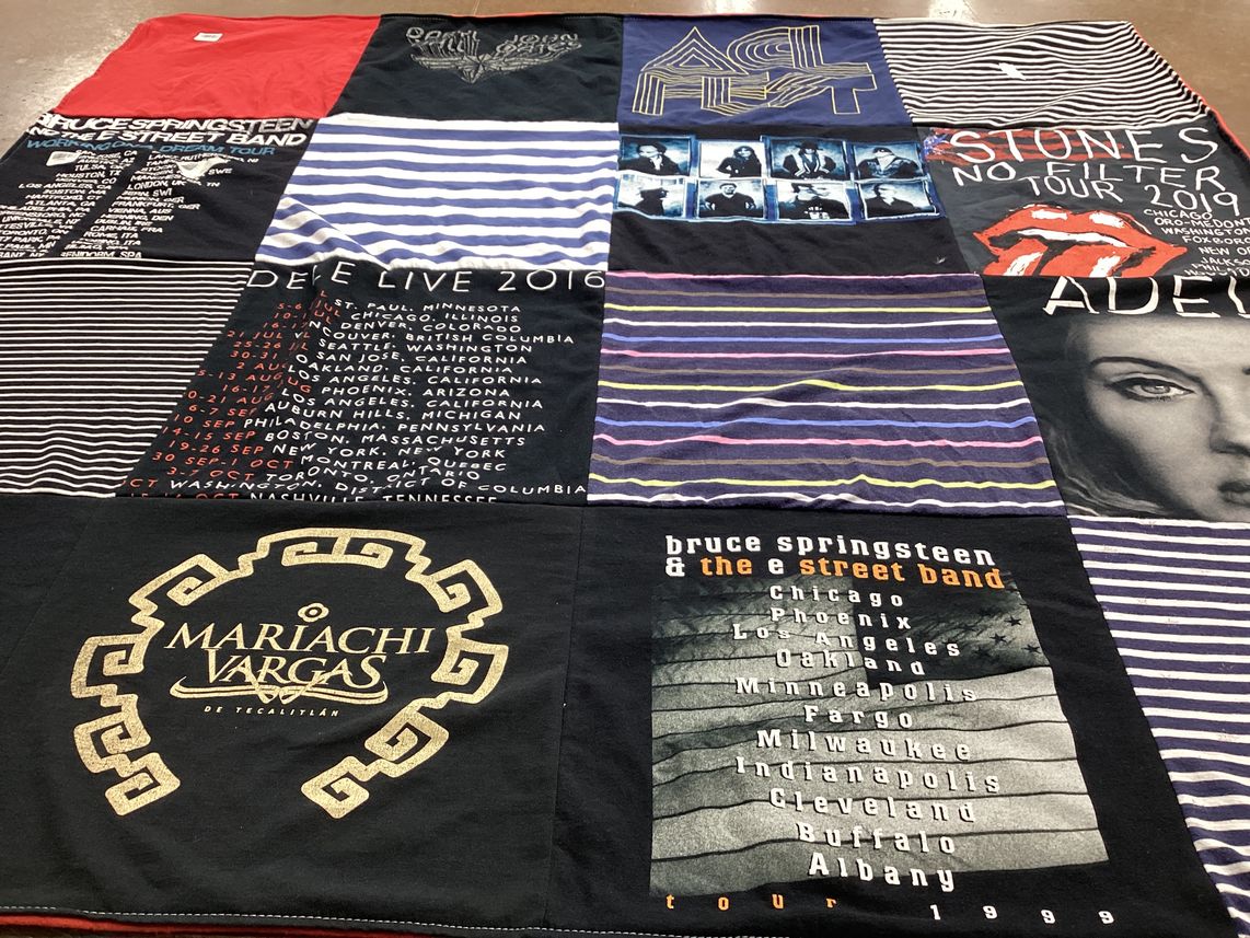T-shirt quilt with music, concerts themes by Christopher from TX
