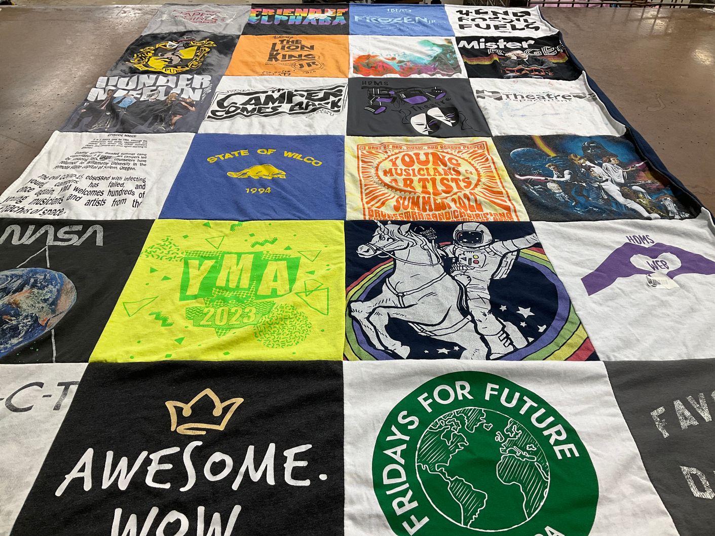 T-shirt quilt with music, science themes by Taryn from OR