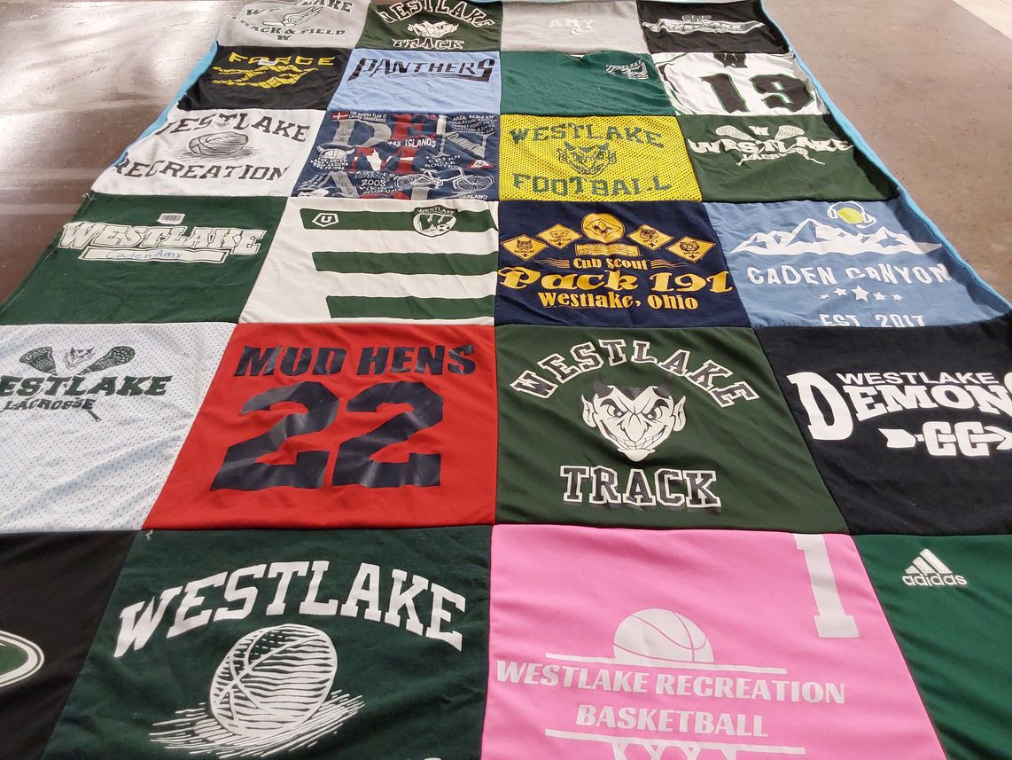 T-shirt quilt featuring westlake demons, mud hens by Kristy from OH