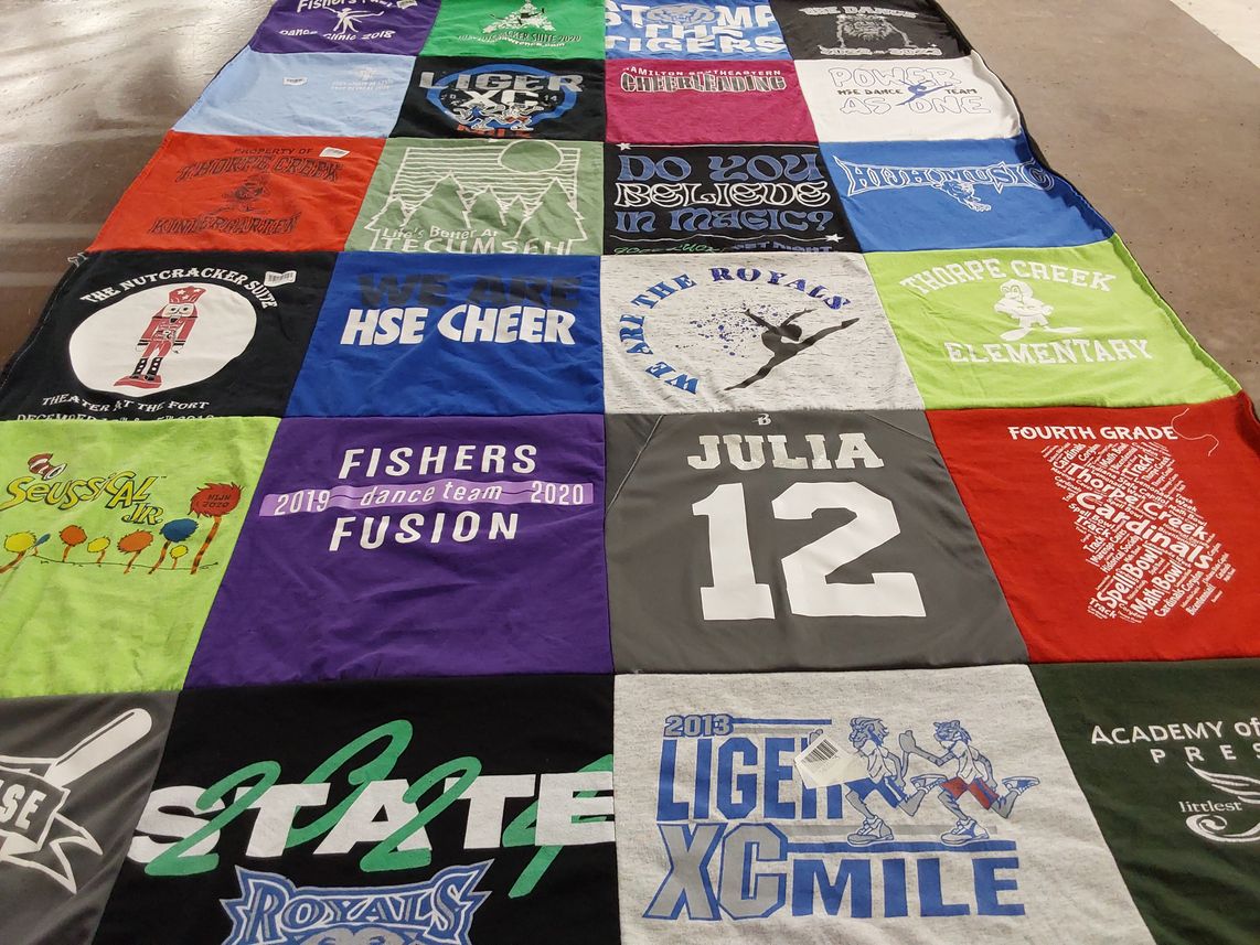 T-shirt quilt featuring royals, fishers dance team by Katie from IN