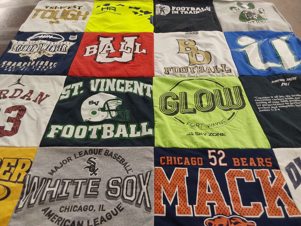 T-shirt quilt featuring chicago bears, st. vincent football by Jessica  from IN