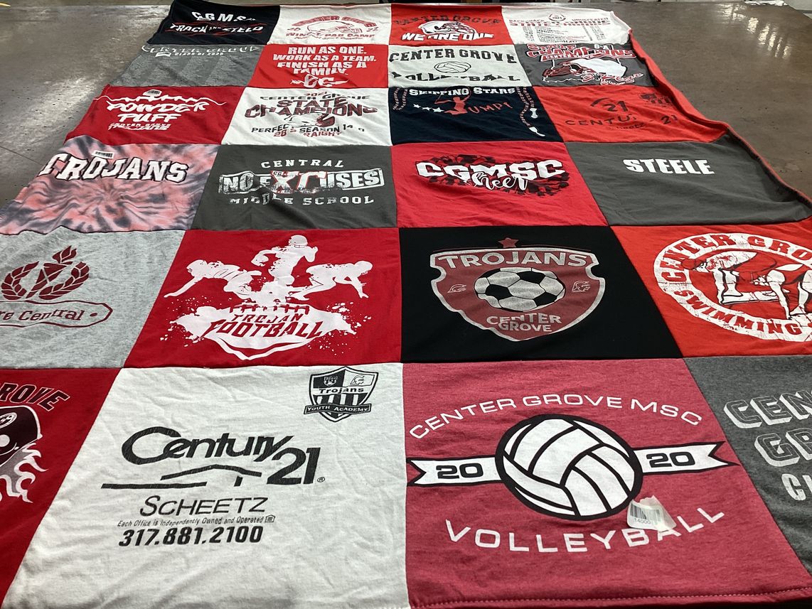 T-shirt quilt featuring center grove trojans by Erin from IN